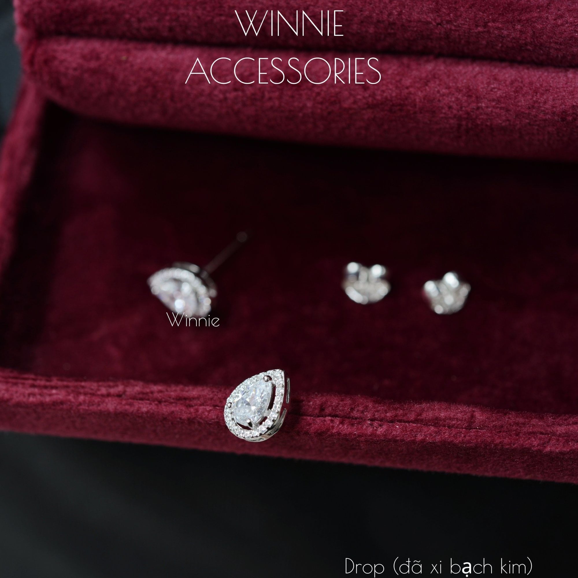  Hoa tai Bạc S925 Drop (Đã xi bạch kim) 