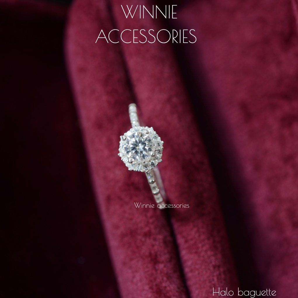  Nhẫn Bạc S925 Halo Baguette 