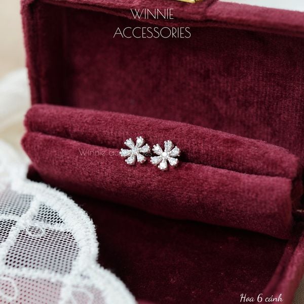  Hoa tai Bạc S925 Hoa 6 cánh 