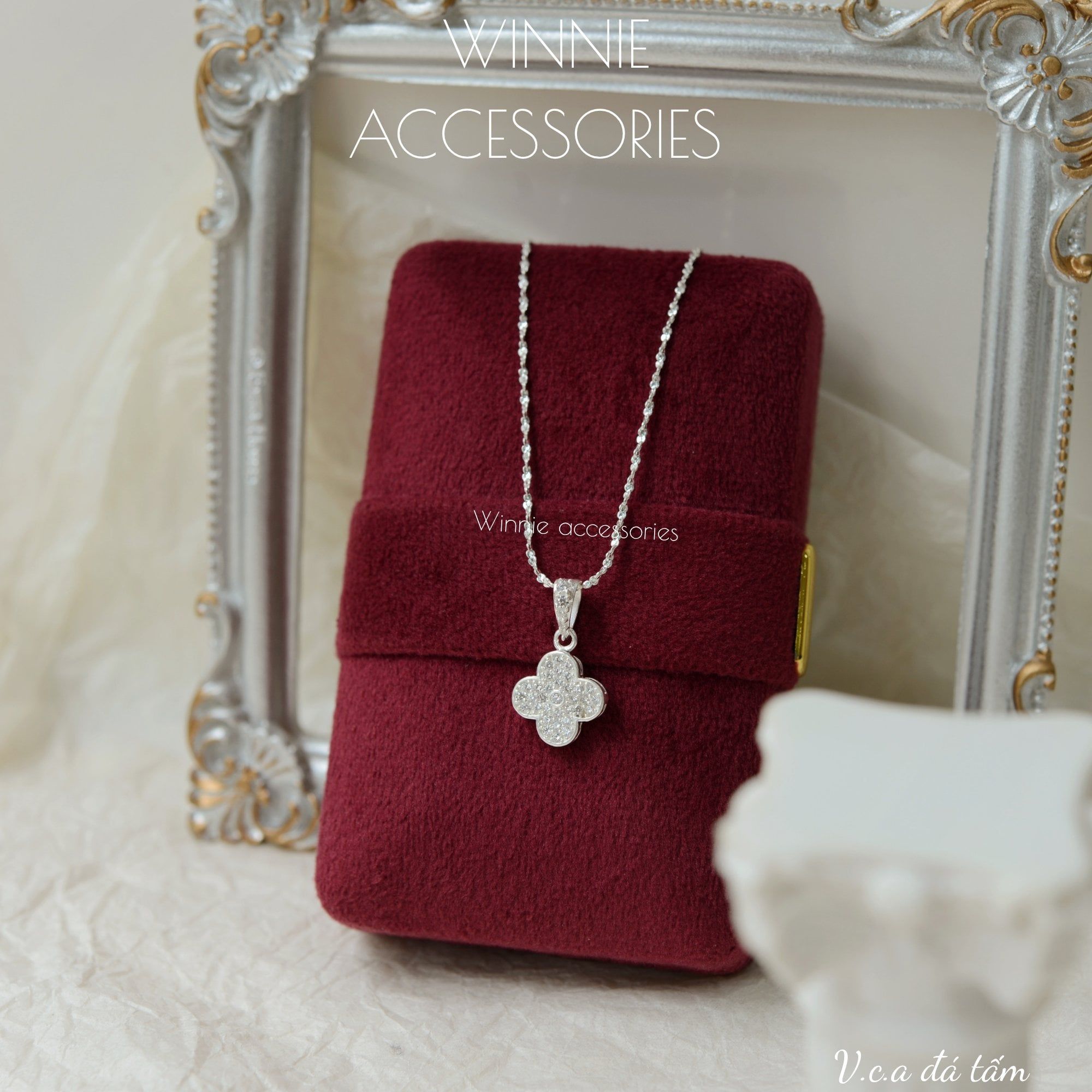  Charm Dây chuyền Bạc S925 VCA Đá Tấm (không kèm dây) 