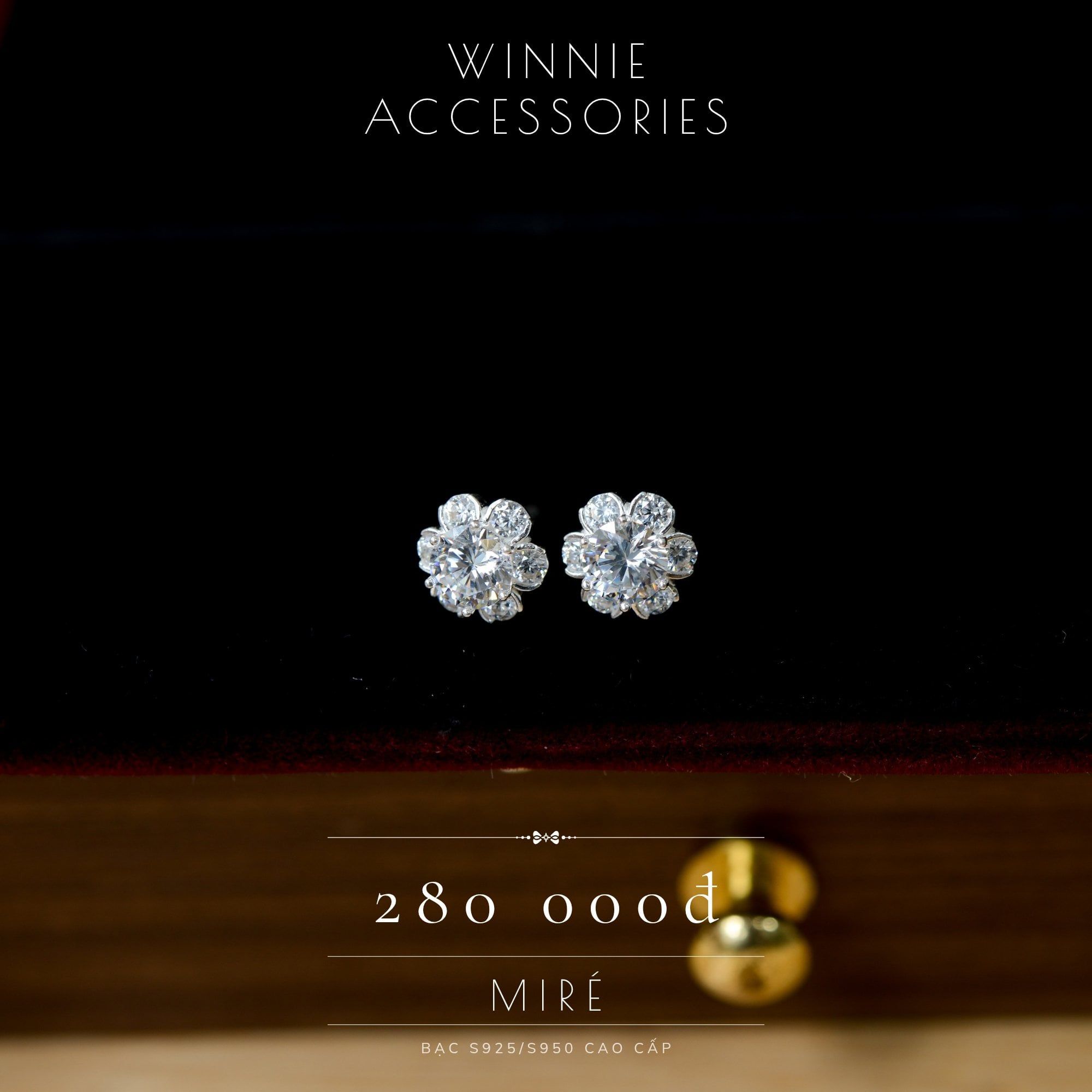 Hoa tai Bạc S925 Miré 