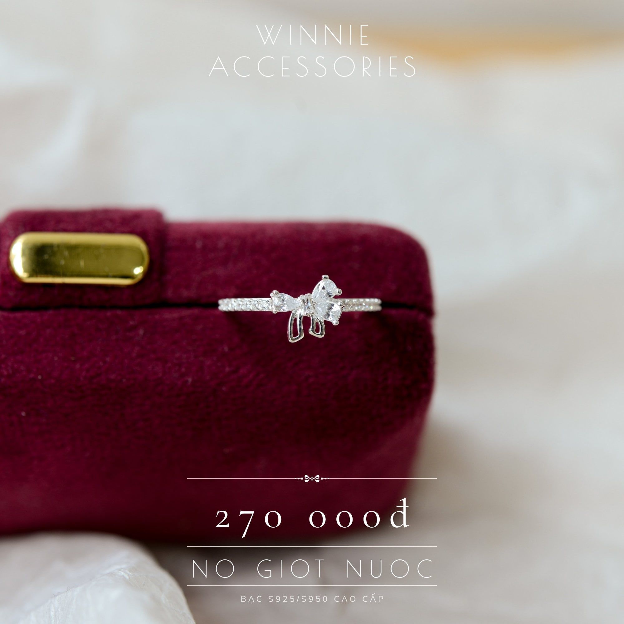  Nhẫn Bạc S925 Nơ Giọt Nước 