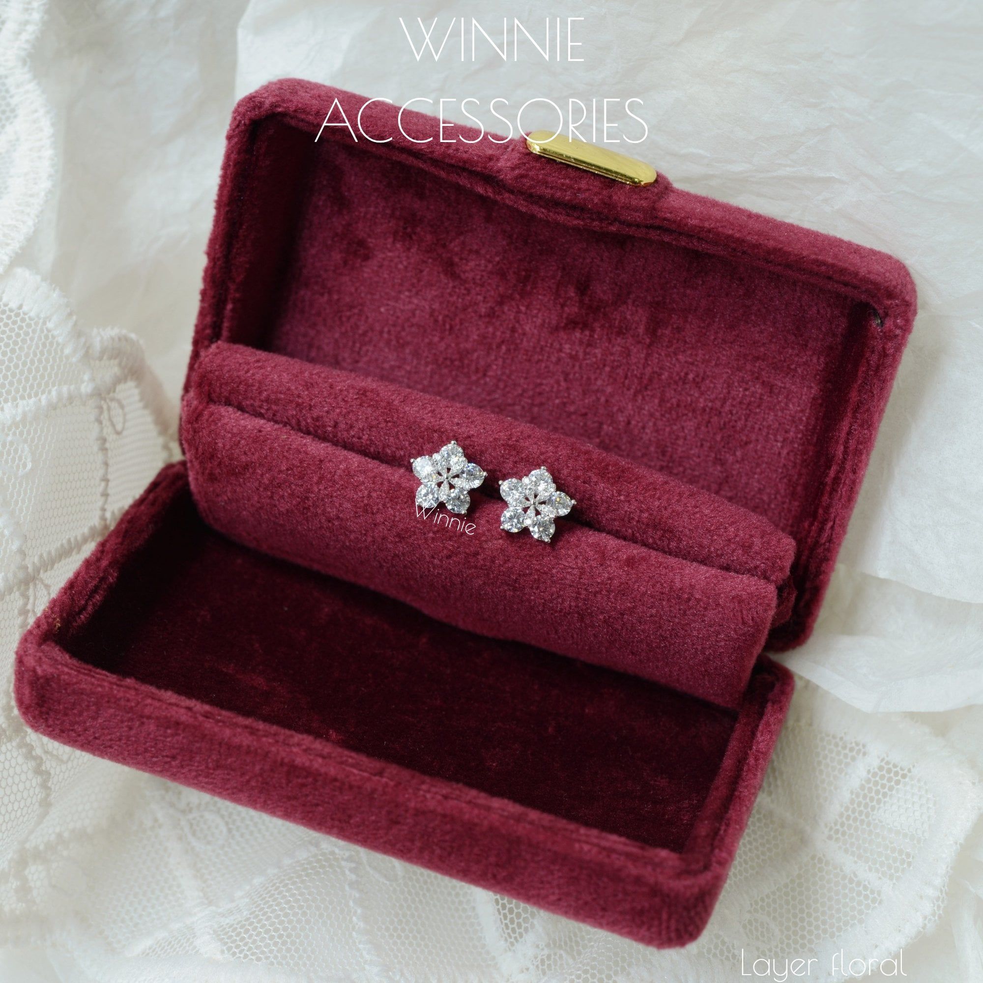  Hoa tai Bạc S925 Layer floral (Đã xi bạch kim) 