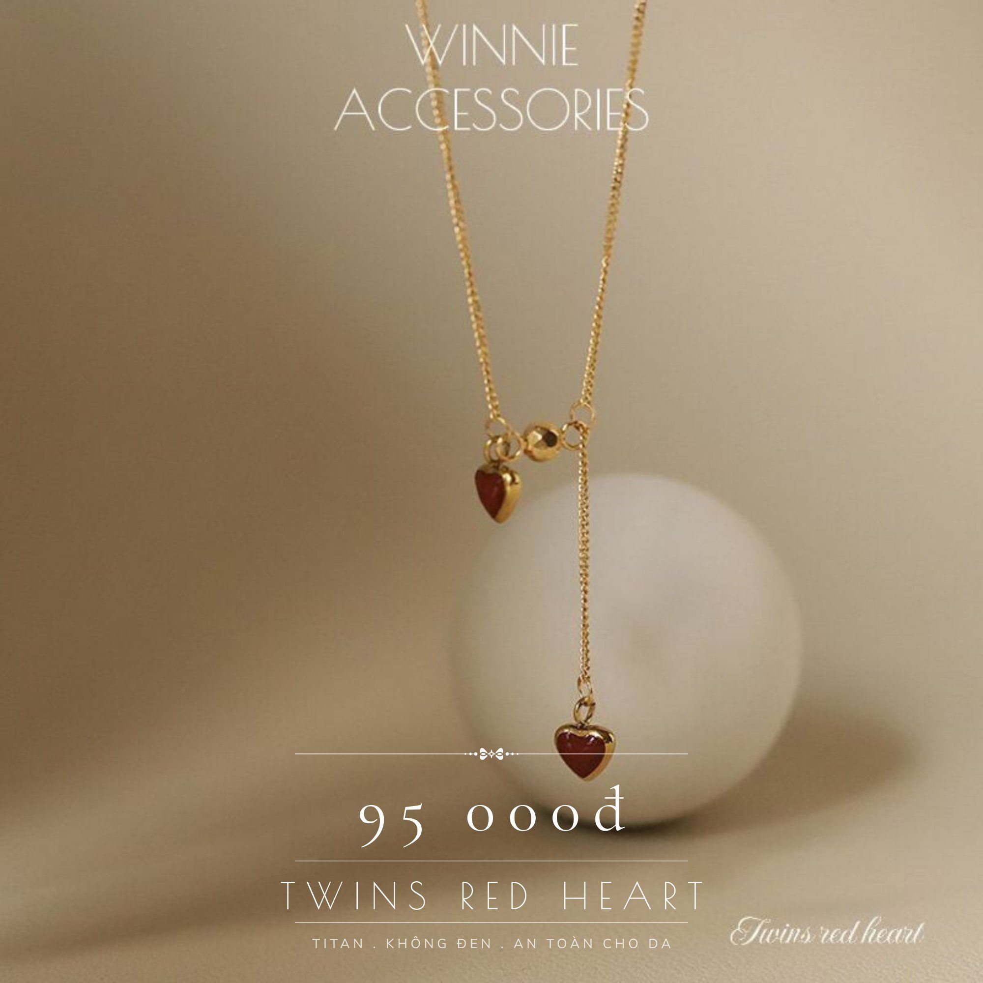  Dây chuyền Titan Twins red heart 