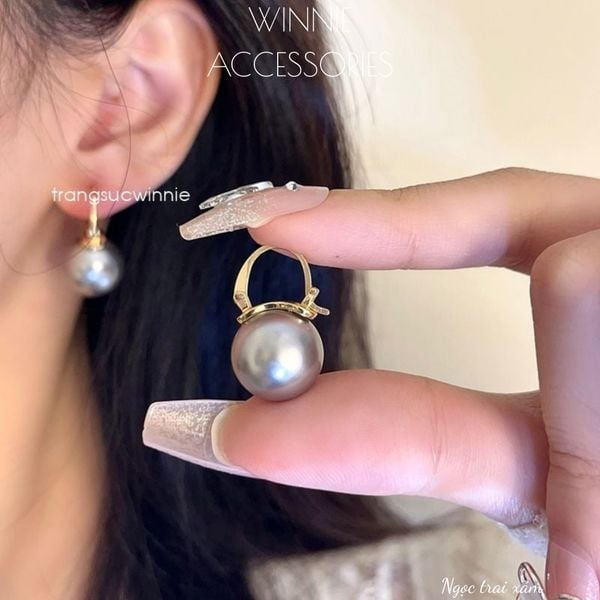  Hoa tai titan Ngọc trai xám 