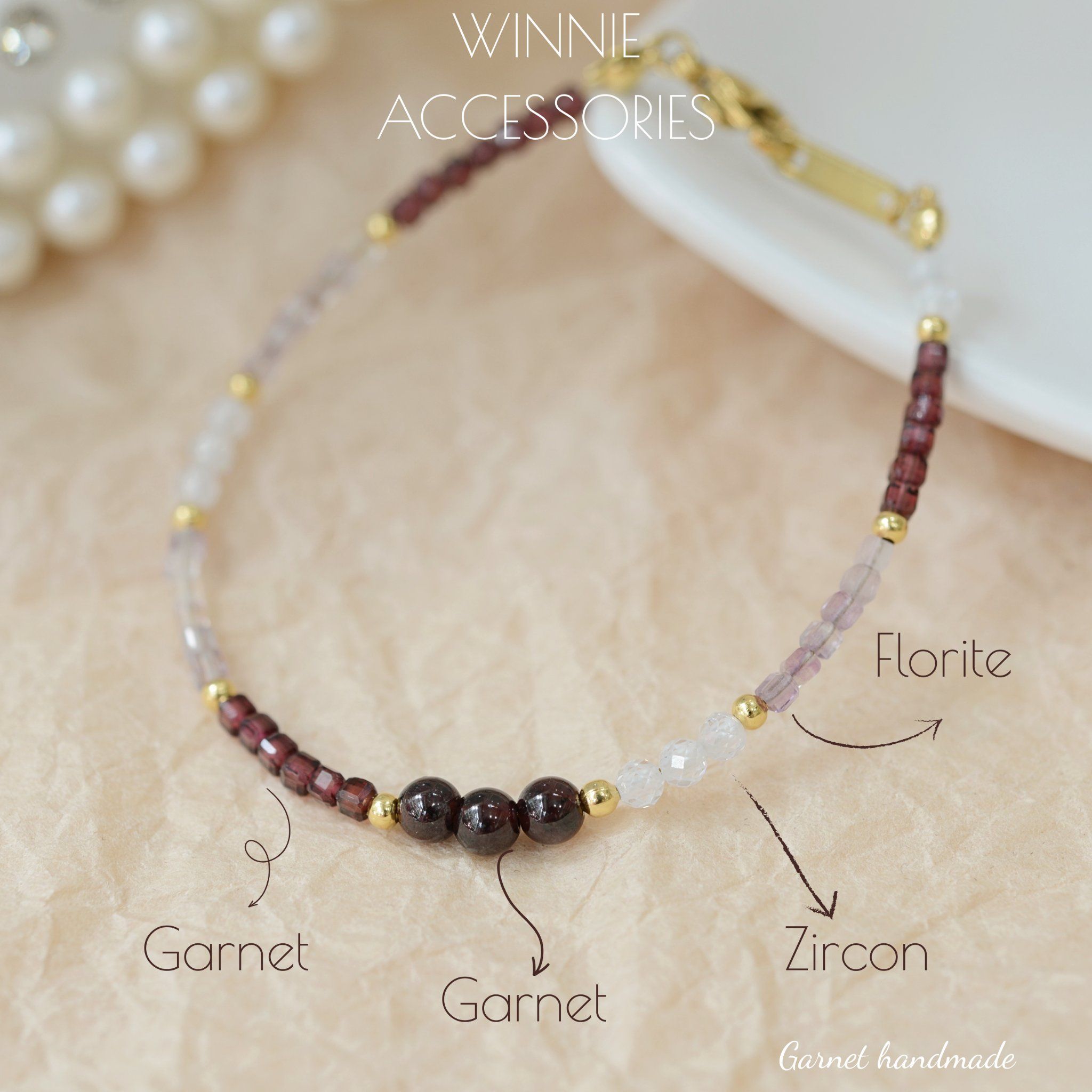  Lắc tay Titan Đá Garnet handmade 