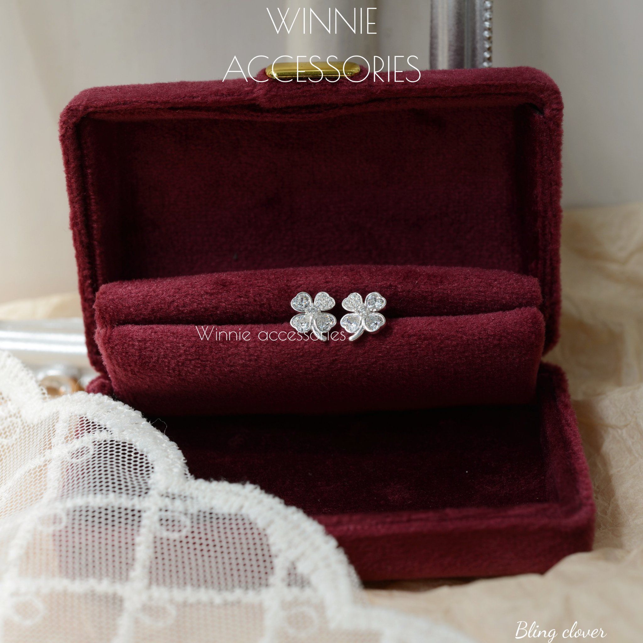  Hoa tai Bạc S925 Bling Clover 