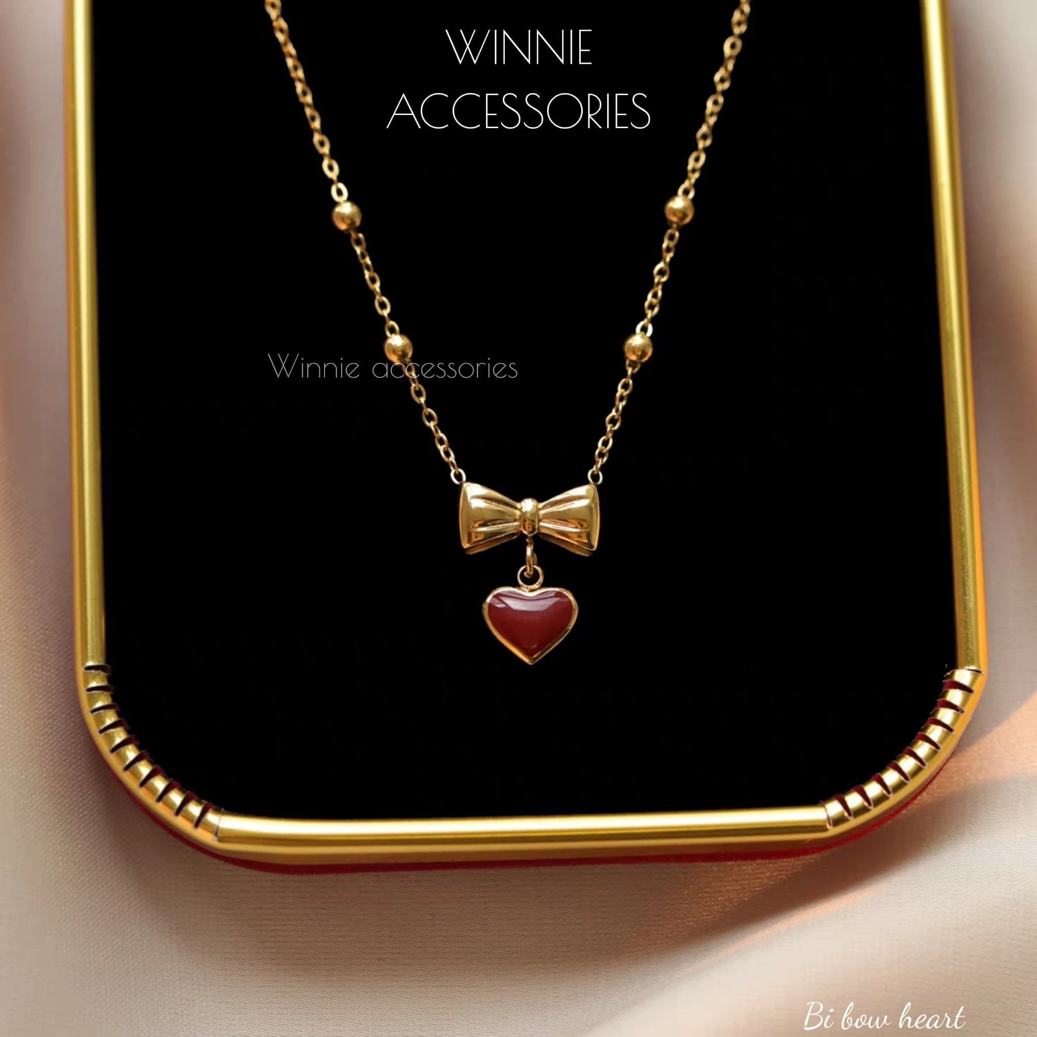 Dây chuyền Titan Bi Bow Heart 