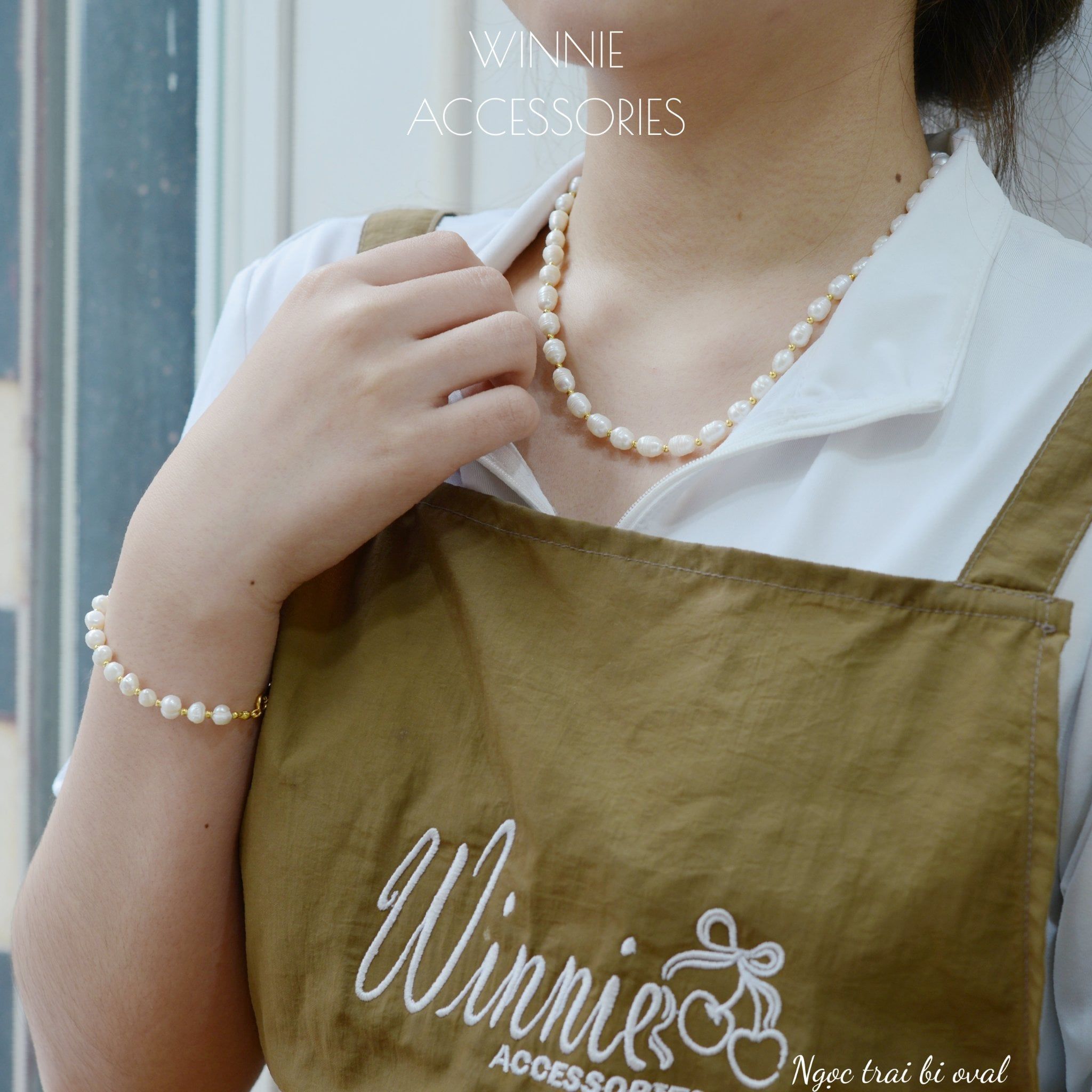  Dây chuyền titan Ngọc trai bi oval 