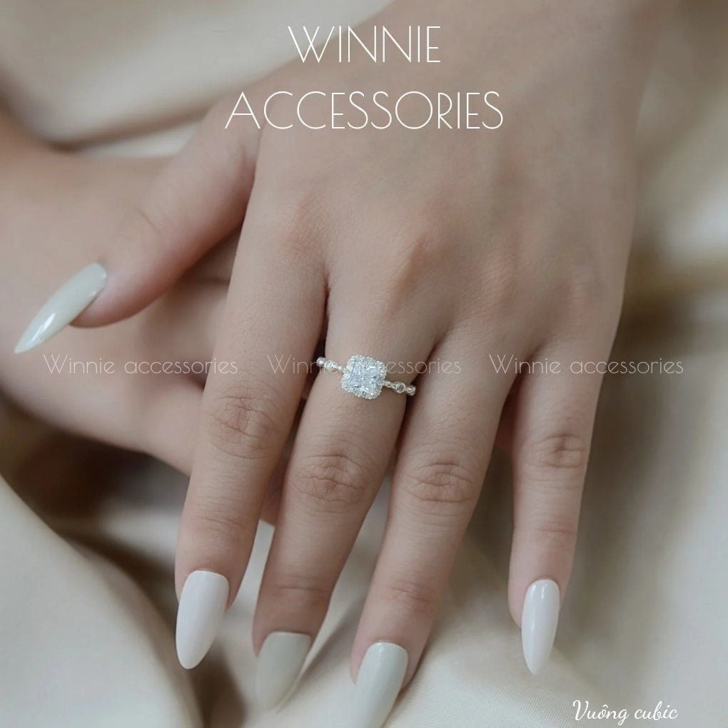  Nhẫn Bạc S925 Vuông Cubic 