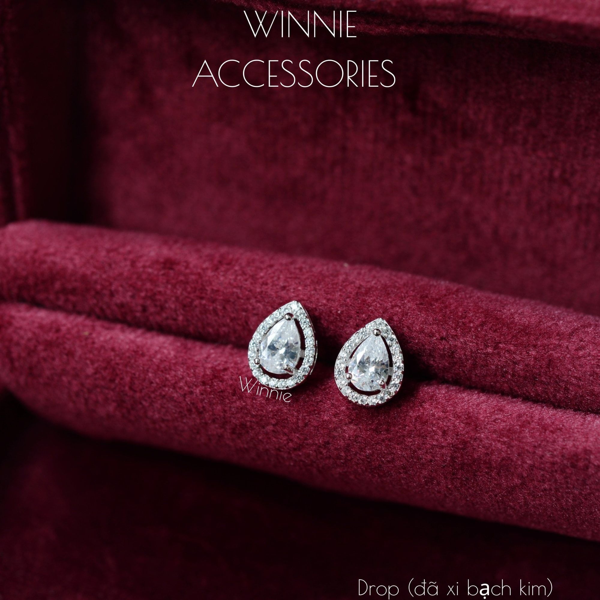  Hoa tai Bạc S925 Drop (Đã xi bạch kim) 