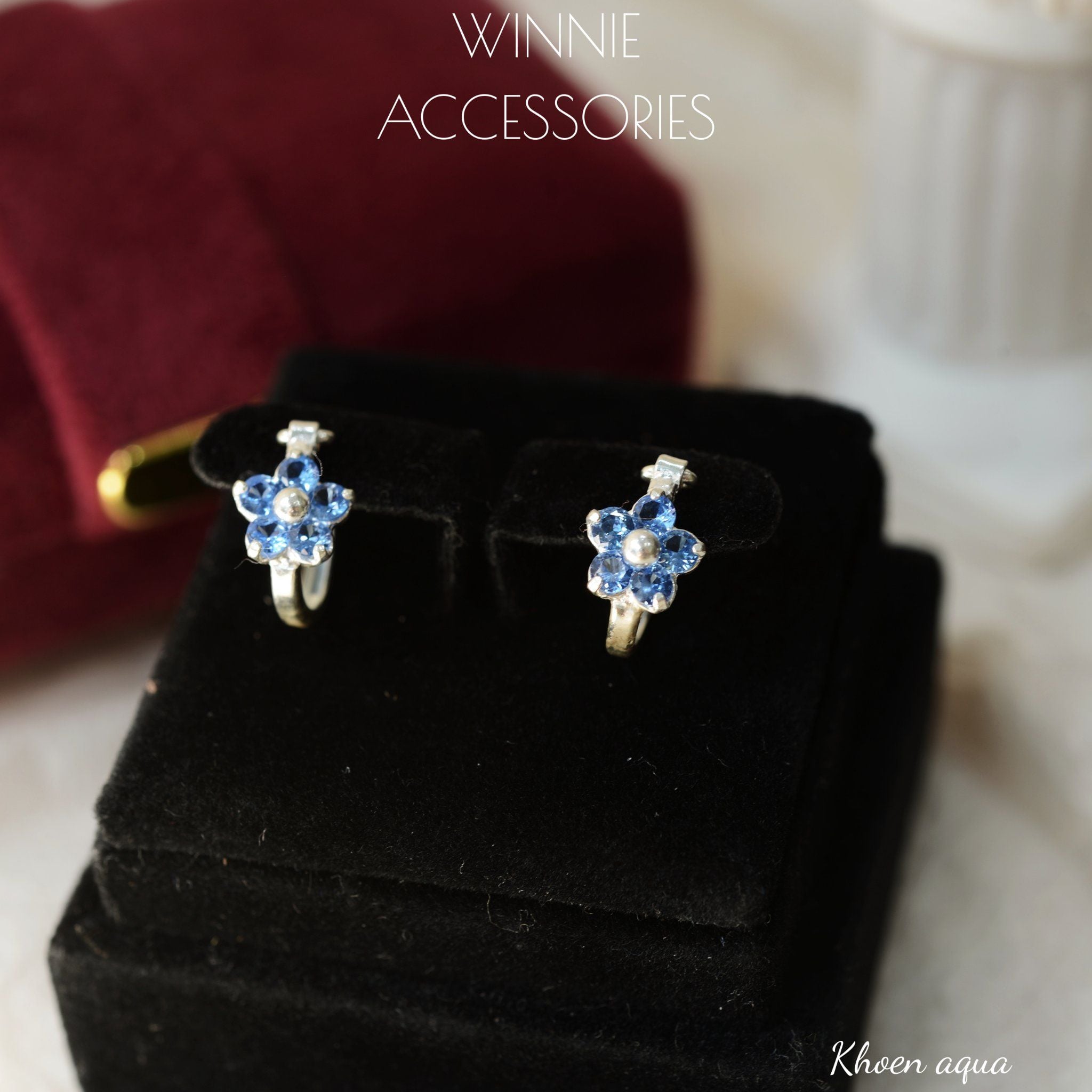  Hoa tai Bạc S925 Khoen Aqua 