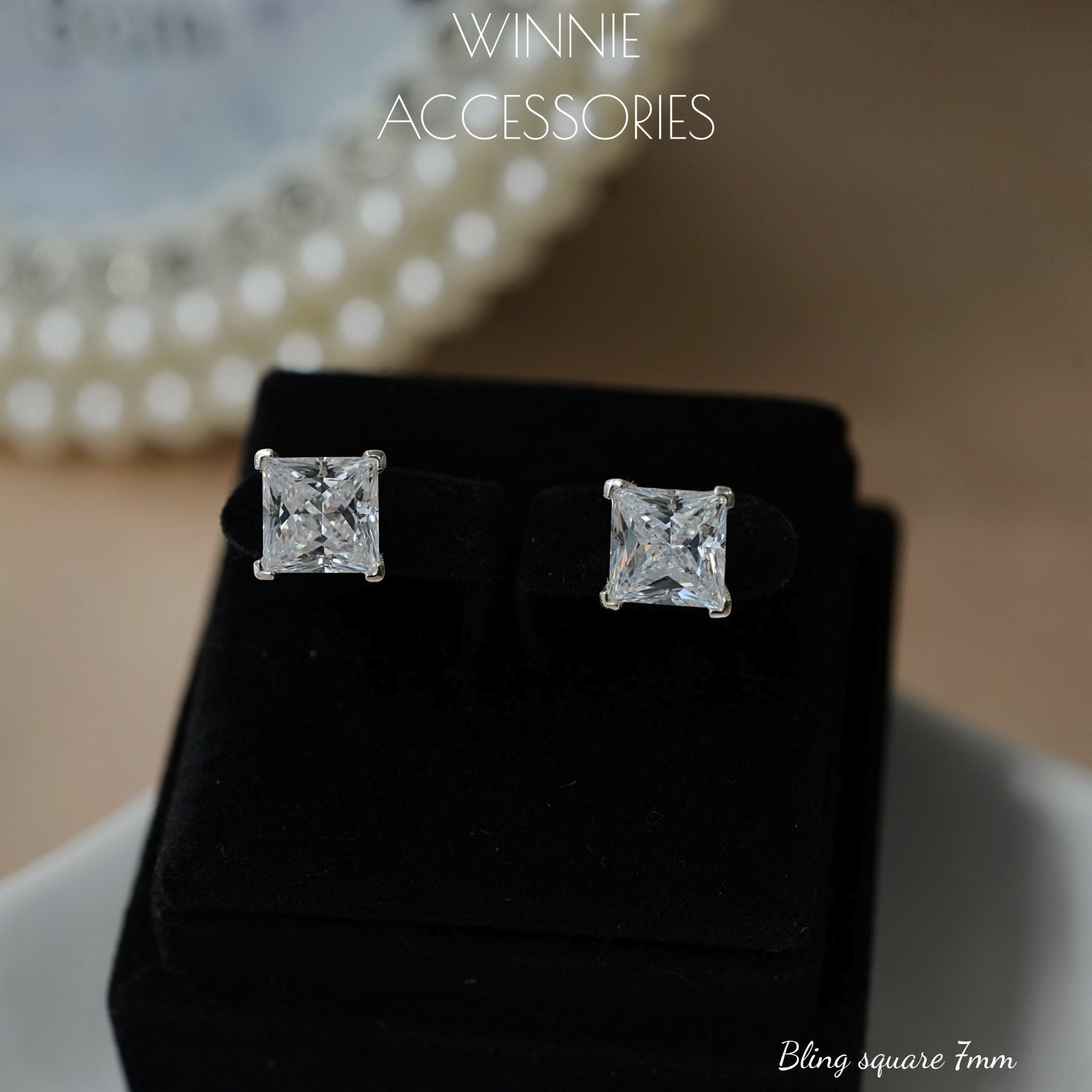  Hoa tai Bạc S925 Bling Square 