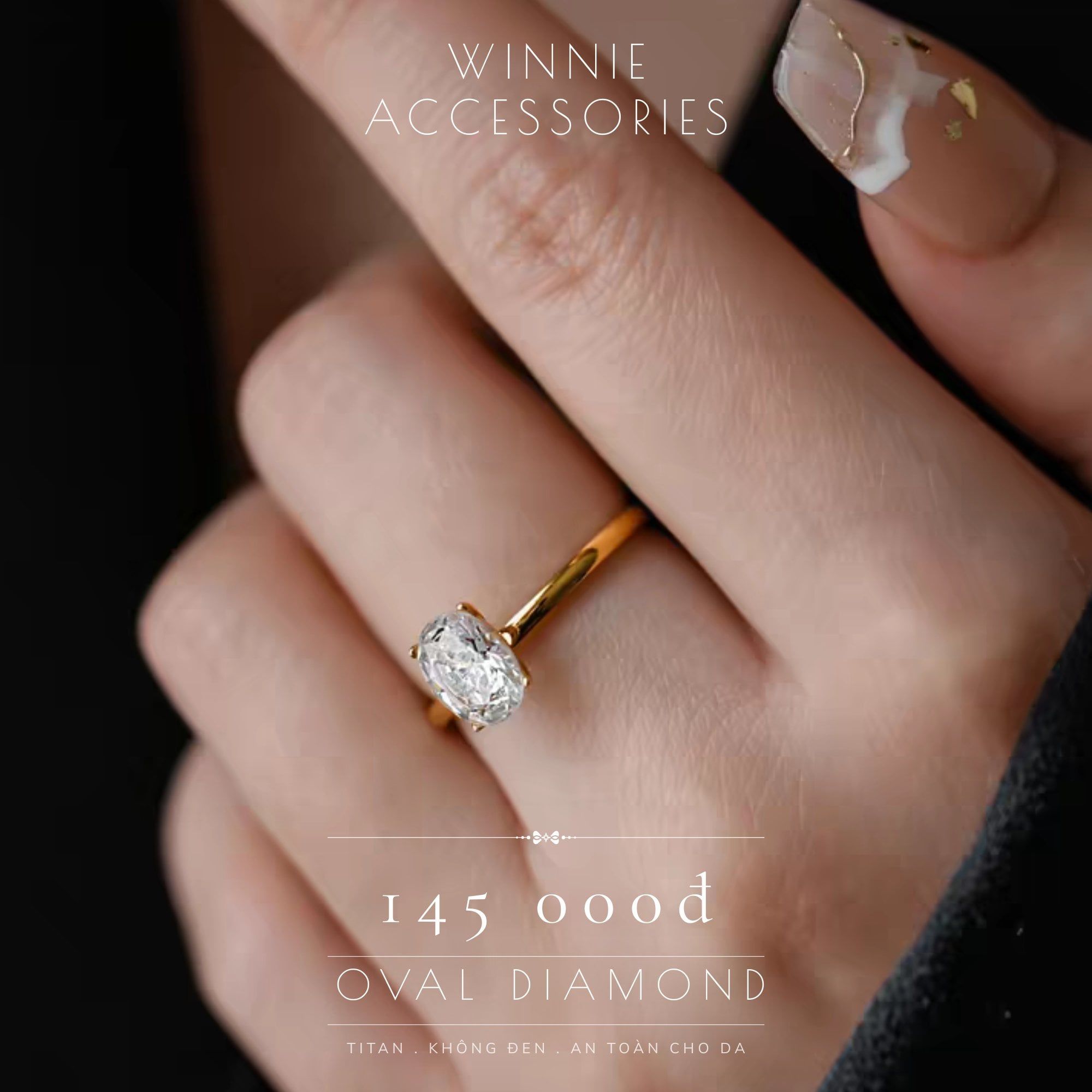  Nhẫn titan Oval Diamond 