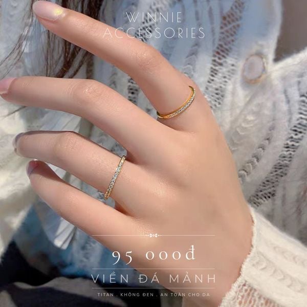  Nhẫn titan viền đá mảnh VG 