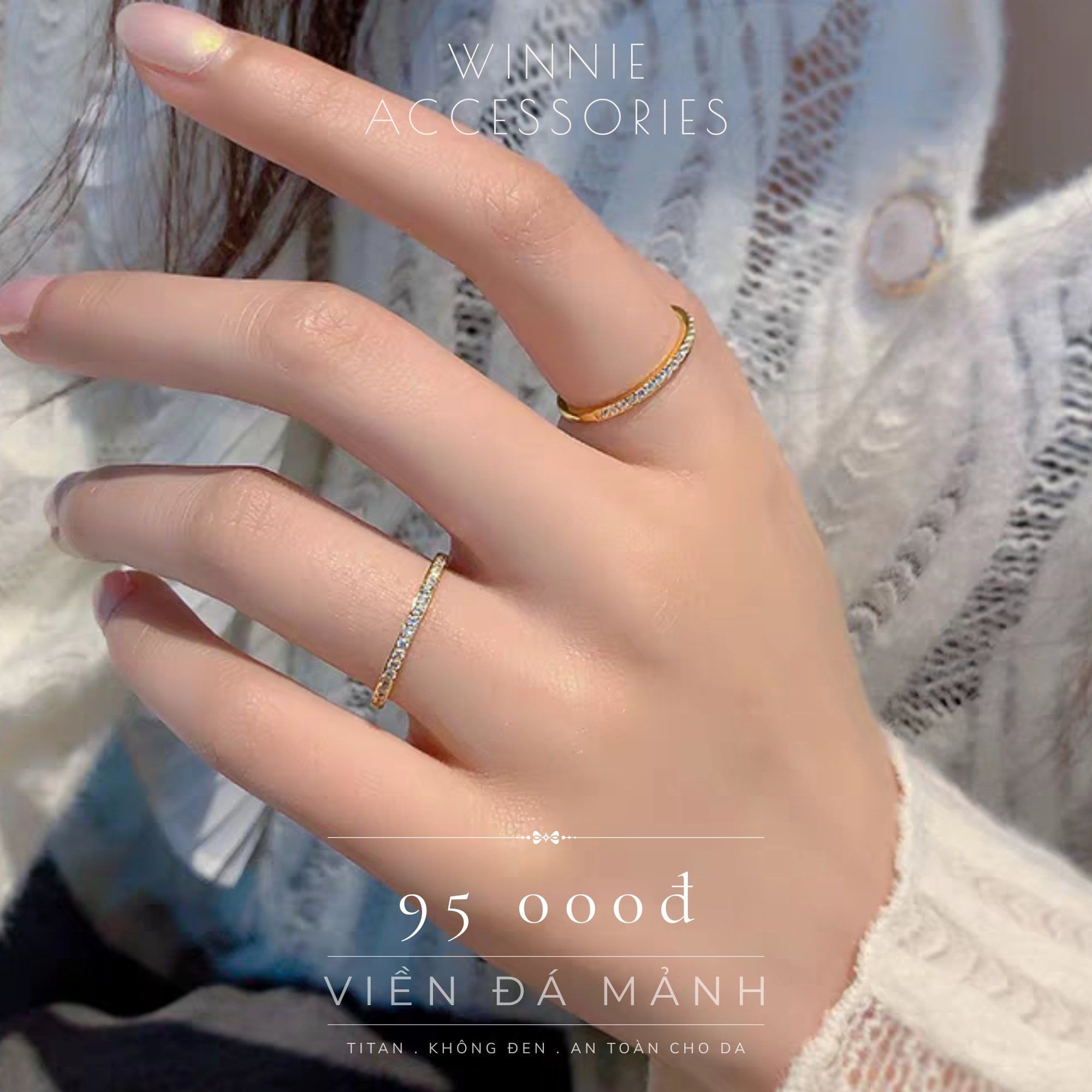  Nhẫn titan viền đá mảnh VG 
