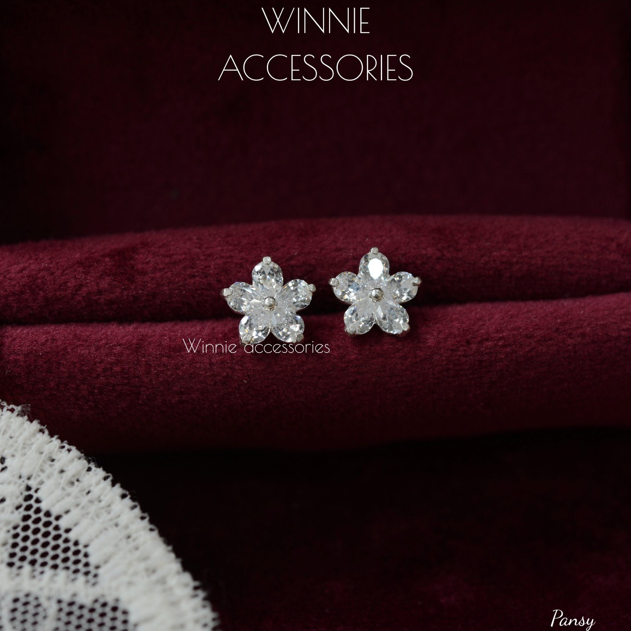  Hoa tai Bạc S925 Pansy 