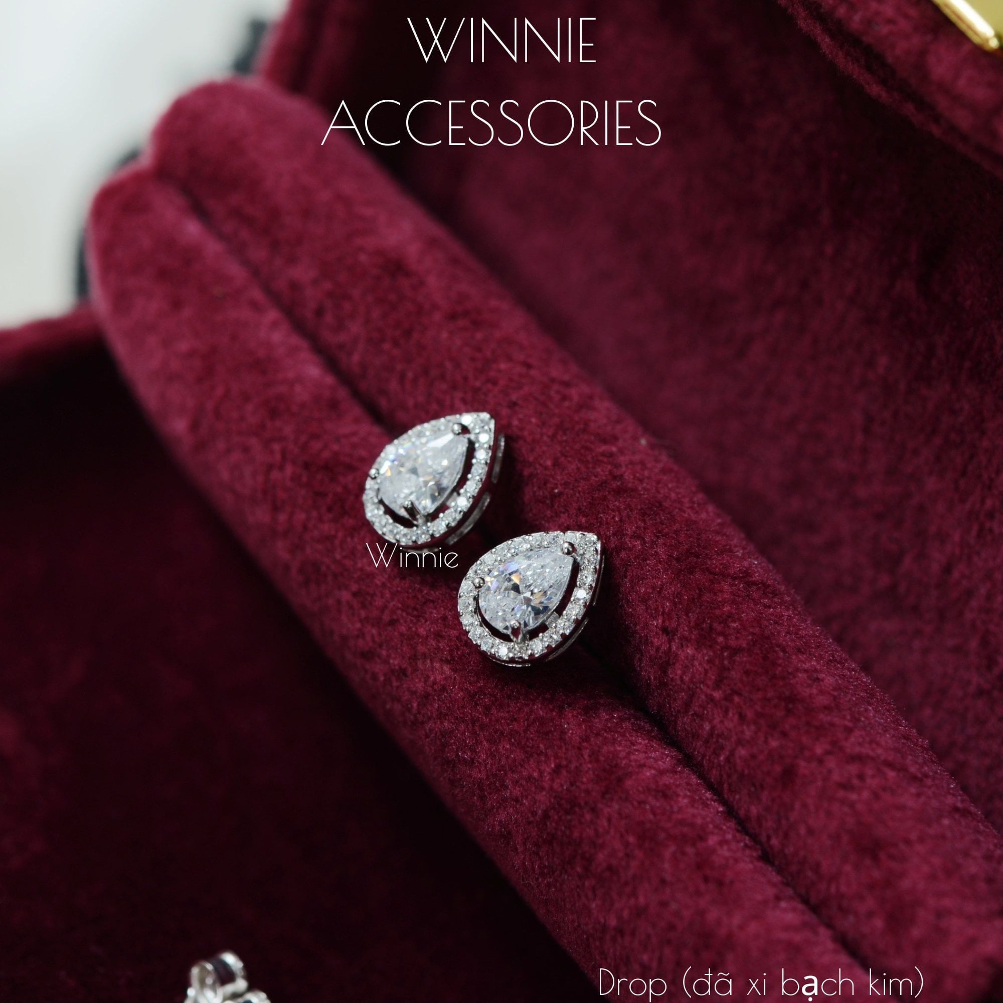  Hoa tai Bạc S925 Drop (Đã xi bạch kim) 