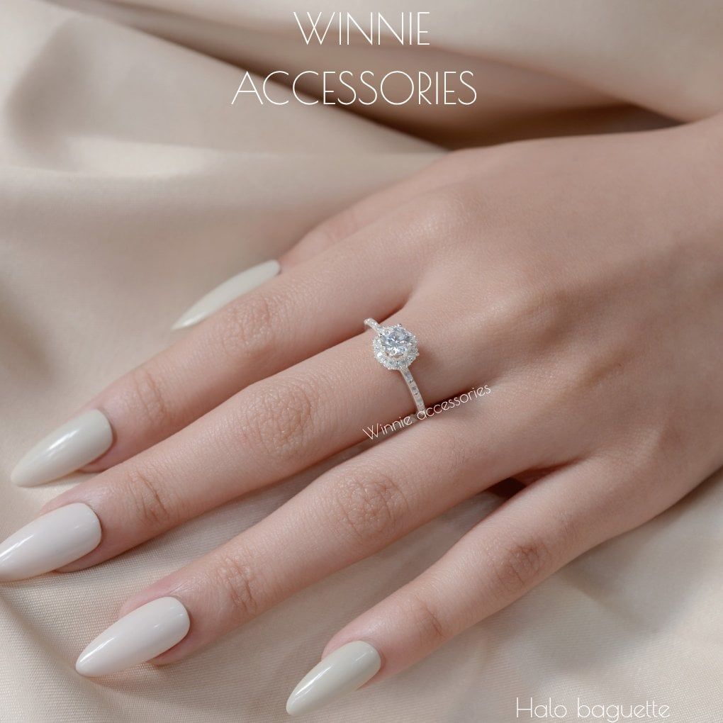  Nhẫn Bạc S925 Halo Baguette 