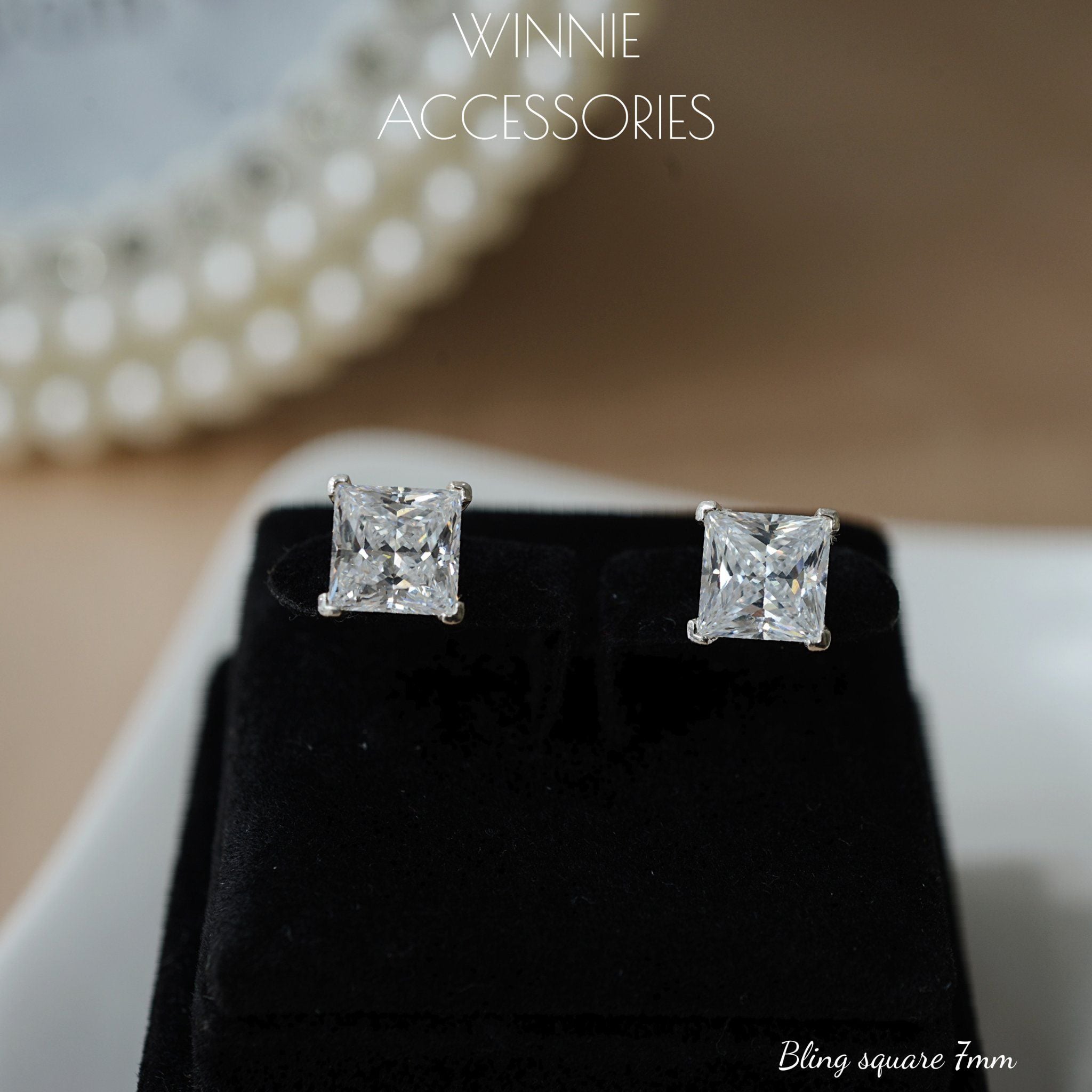  Hoa tai Bạc S925 Bling Square 