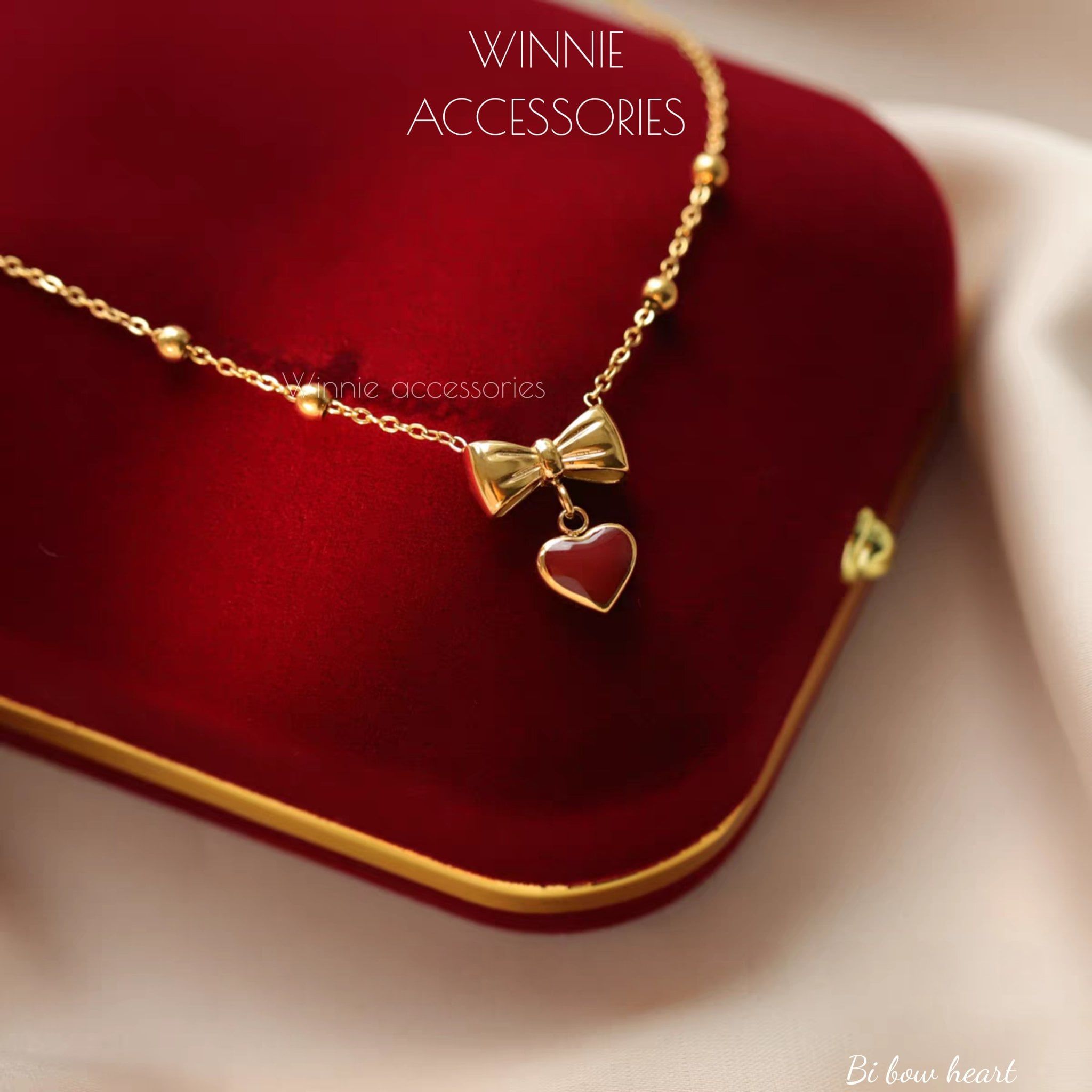  Dây chuyền Titan Bi Bow Heart 