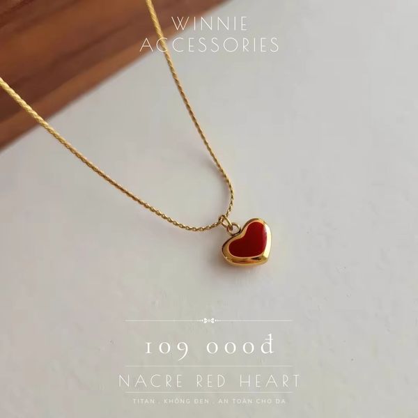  Dây chuyền titan Nacre red heart 