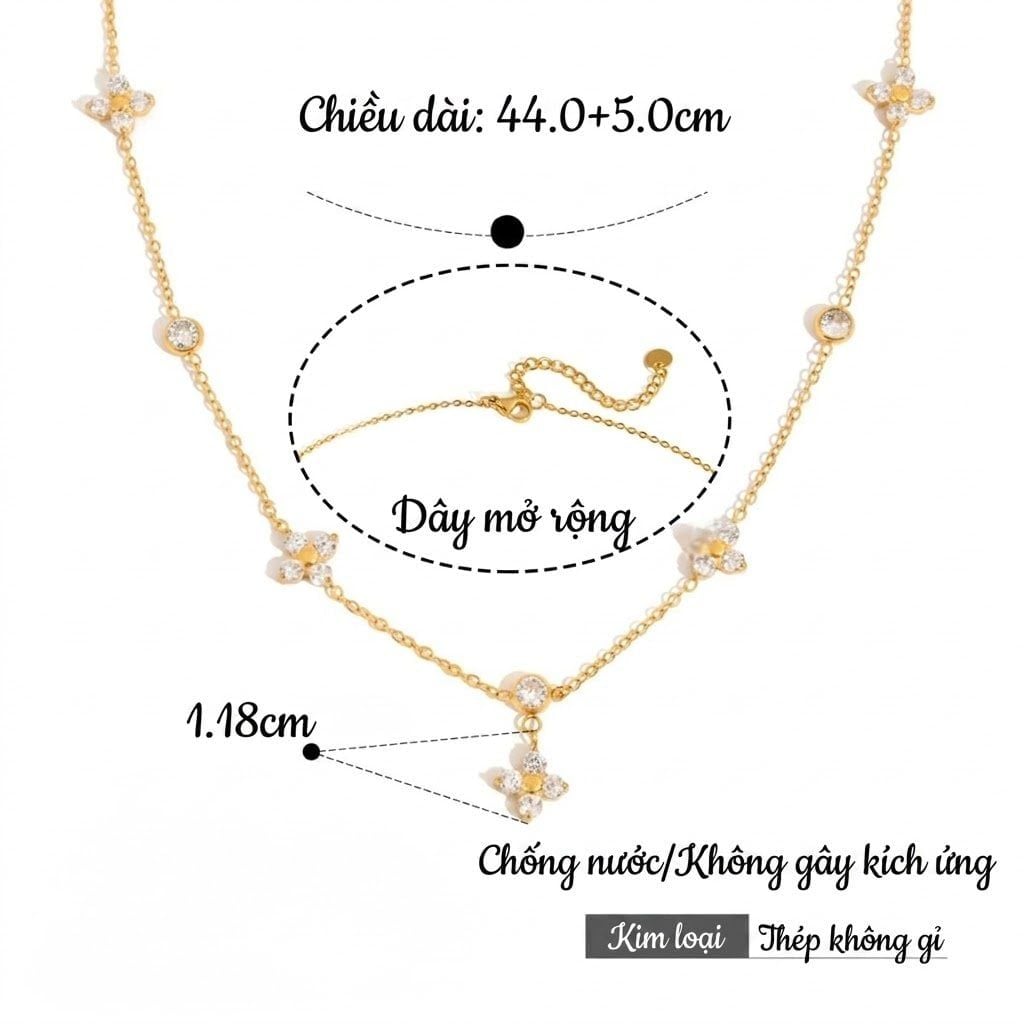 Dây chuyền Titan Zircon Clover 