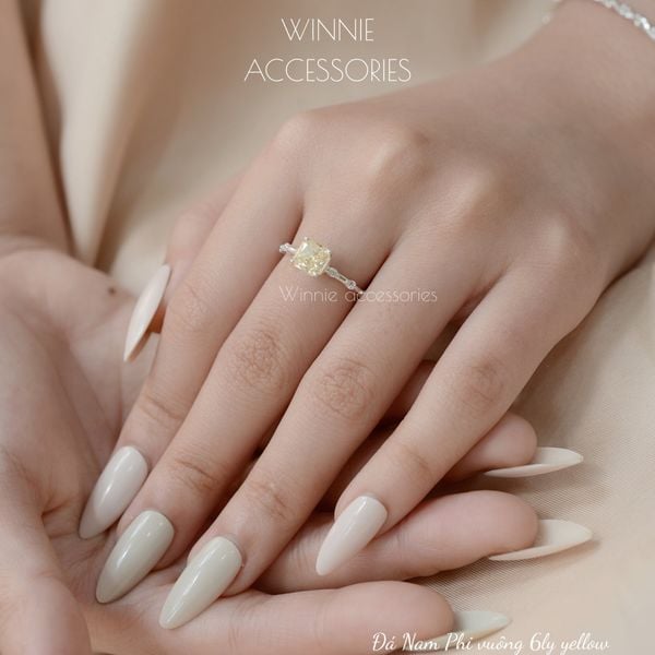  Nhẫn Bạc S925 Đá Nam Phi Vuông 6 ly - yellow 