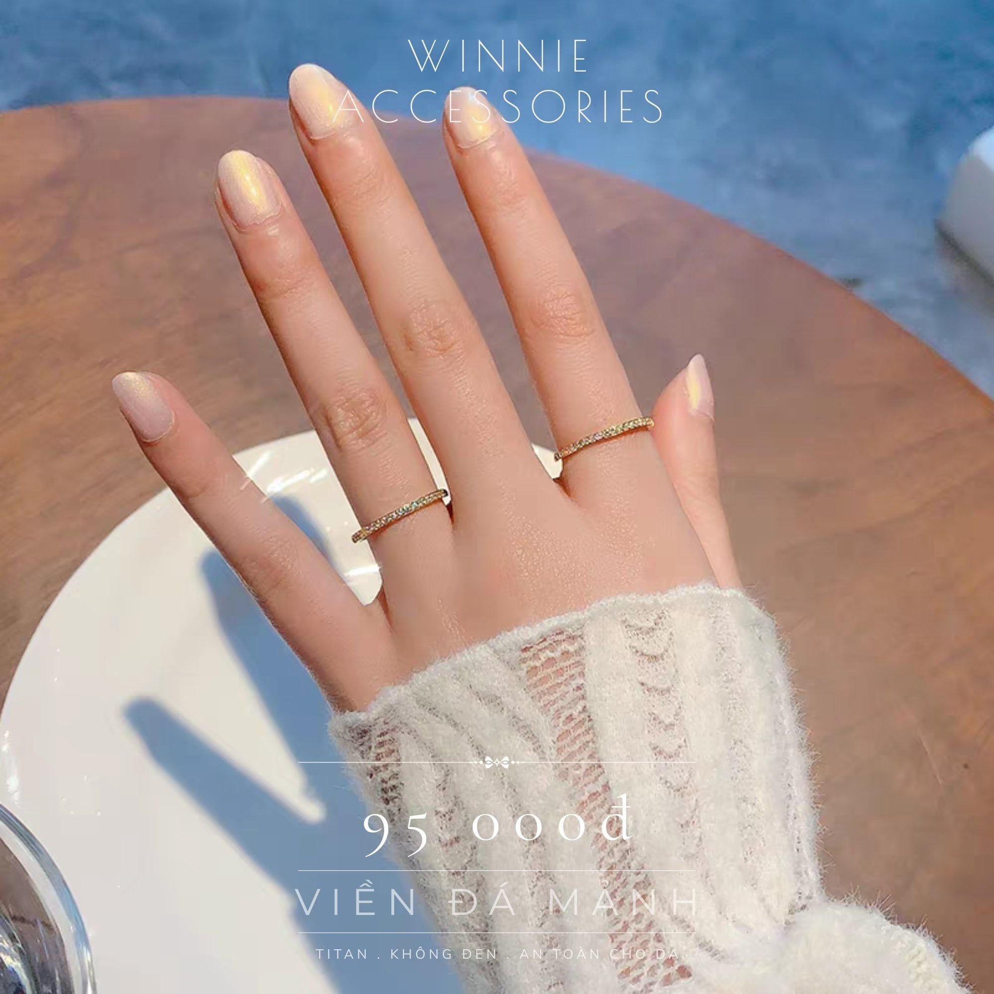  Nhẫn titan viền đá mảnh VG 
