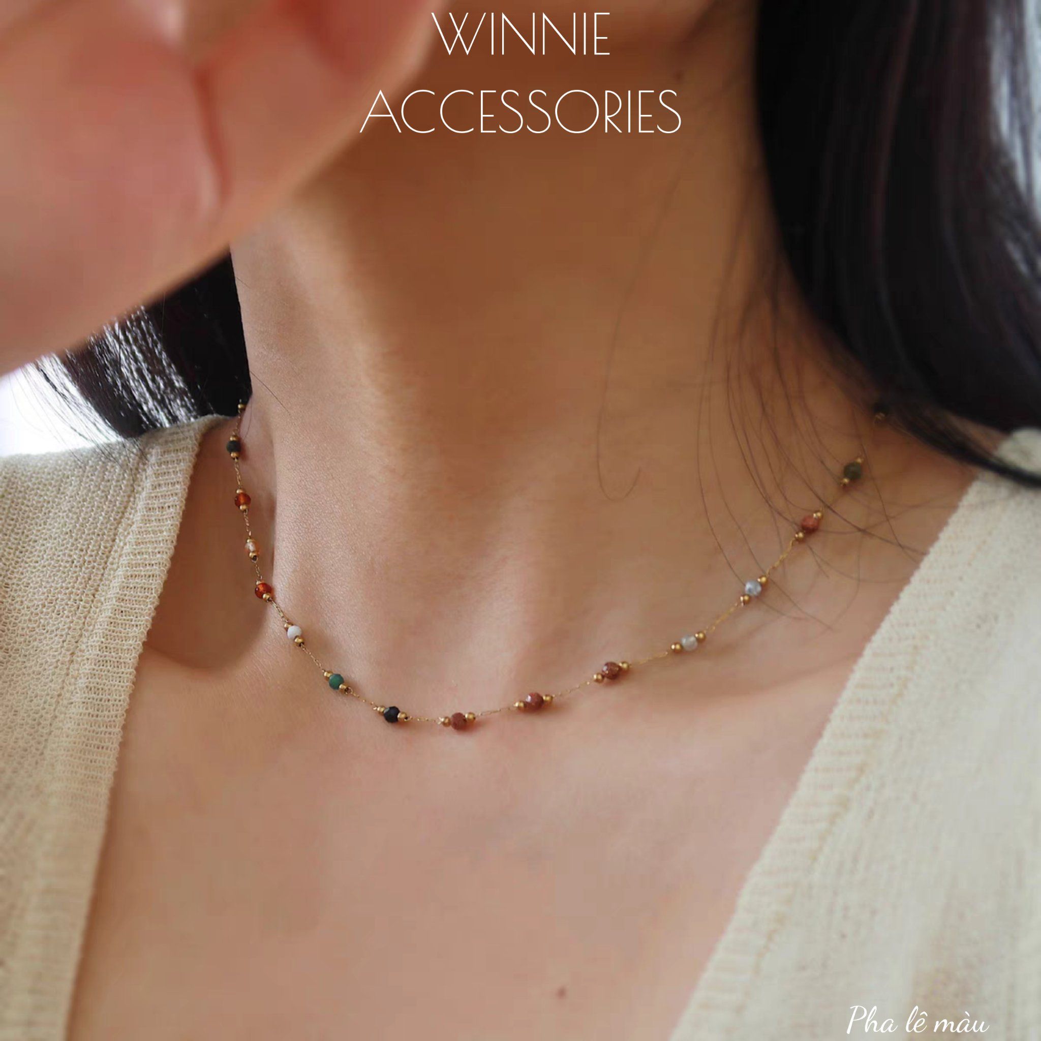  Dây chuyền titan Pha lê màu 