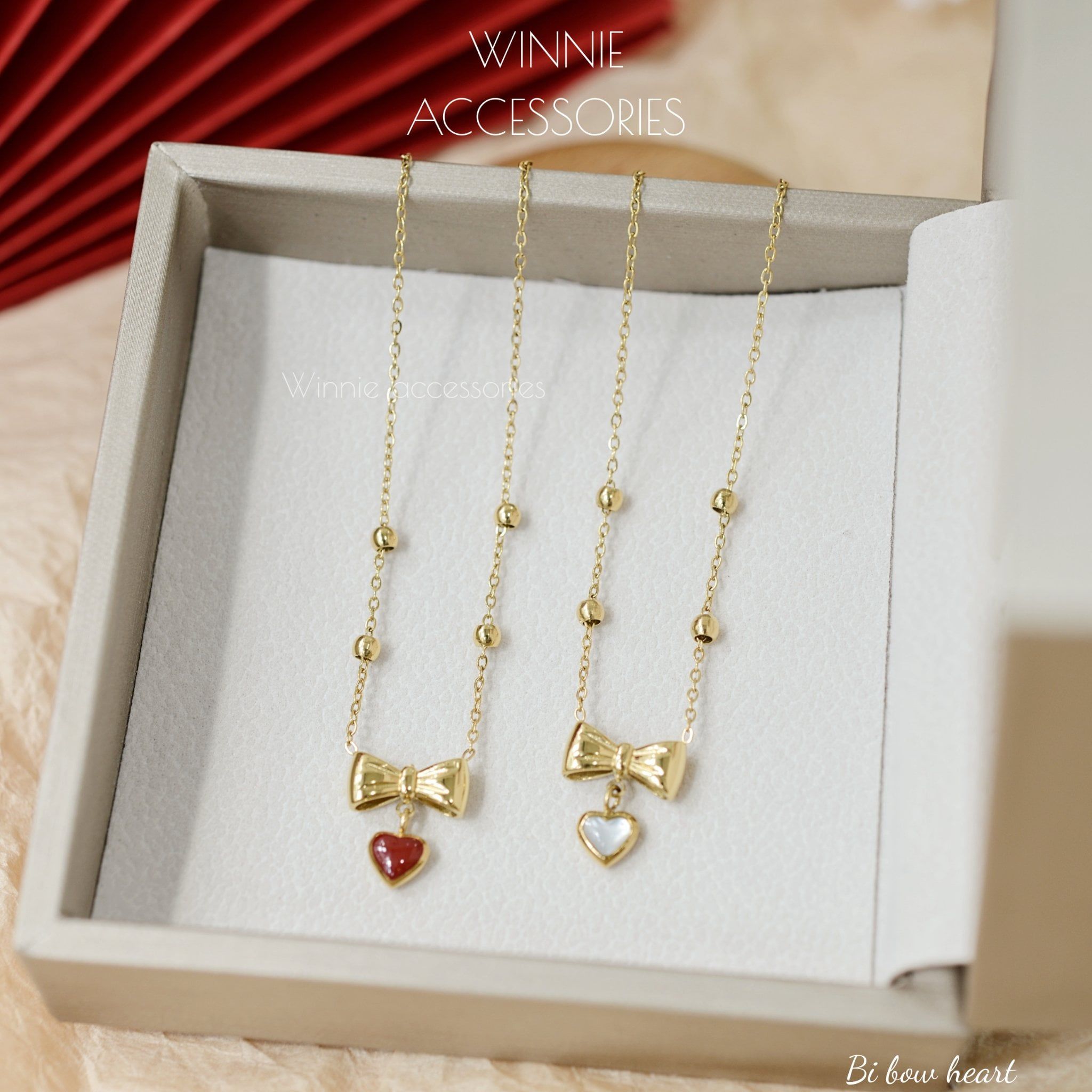  Dây chuyền Titan Bi Bow Heart 