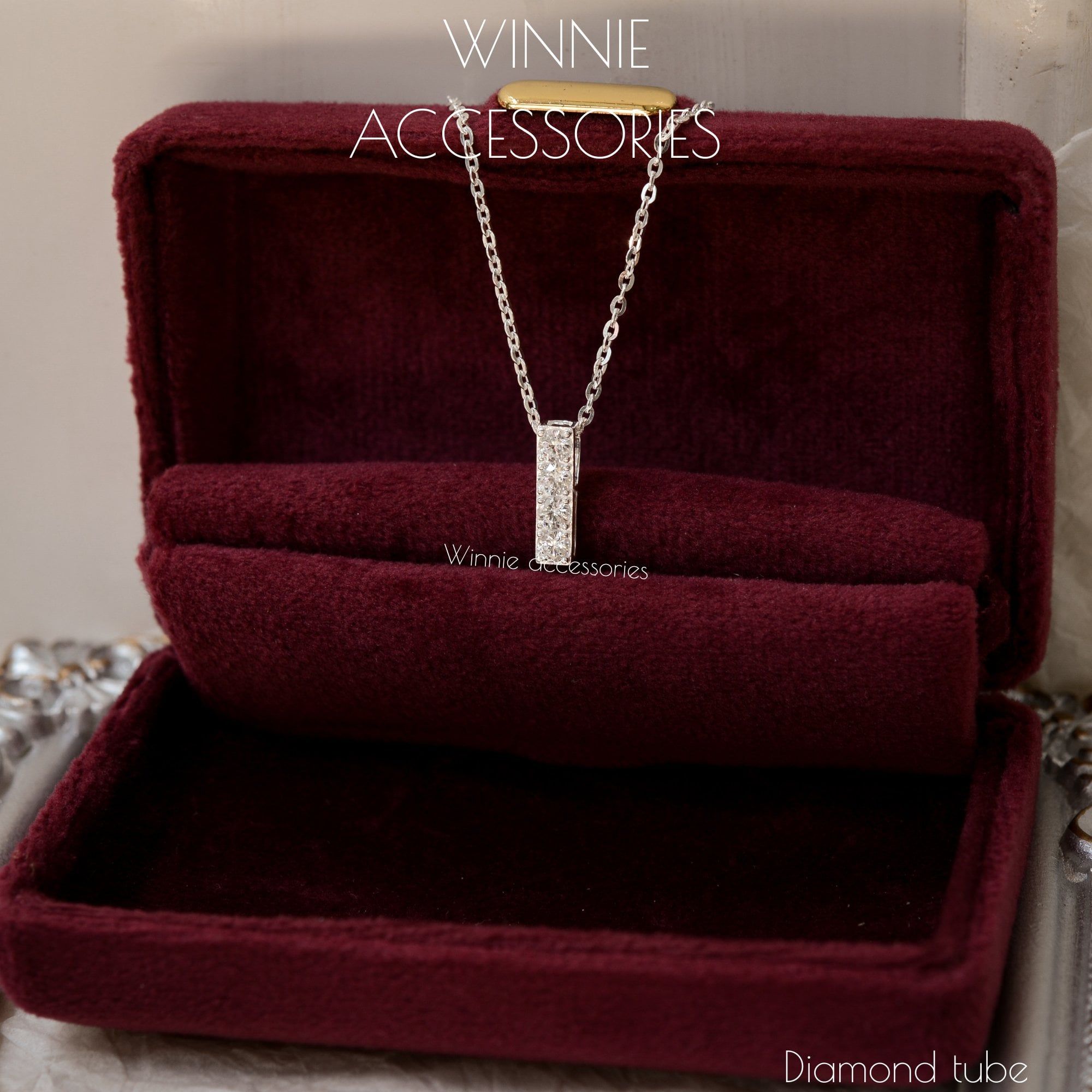  Charm Dây chuyền Bạc S925 Diamond tube (Không kèm dây) 