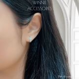  Hoa tai Bạc S925 Khoen Viền đá vuông 