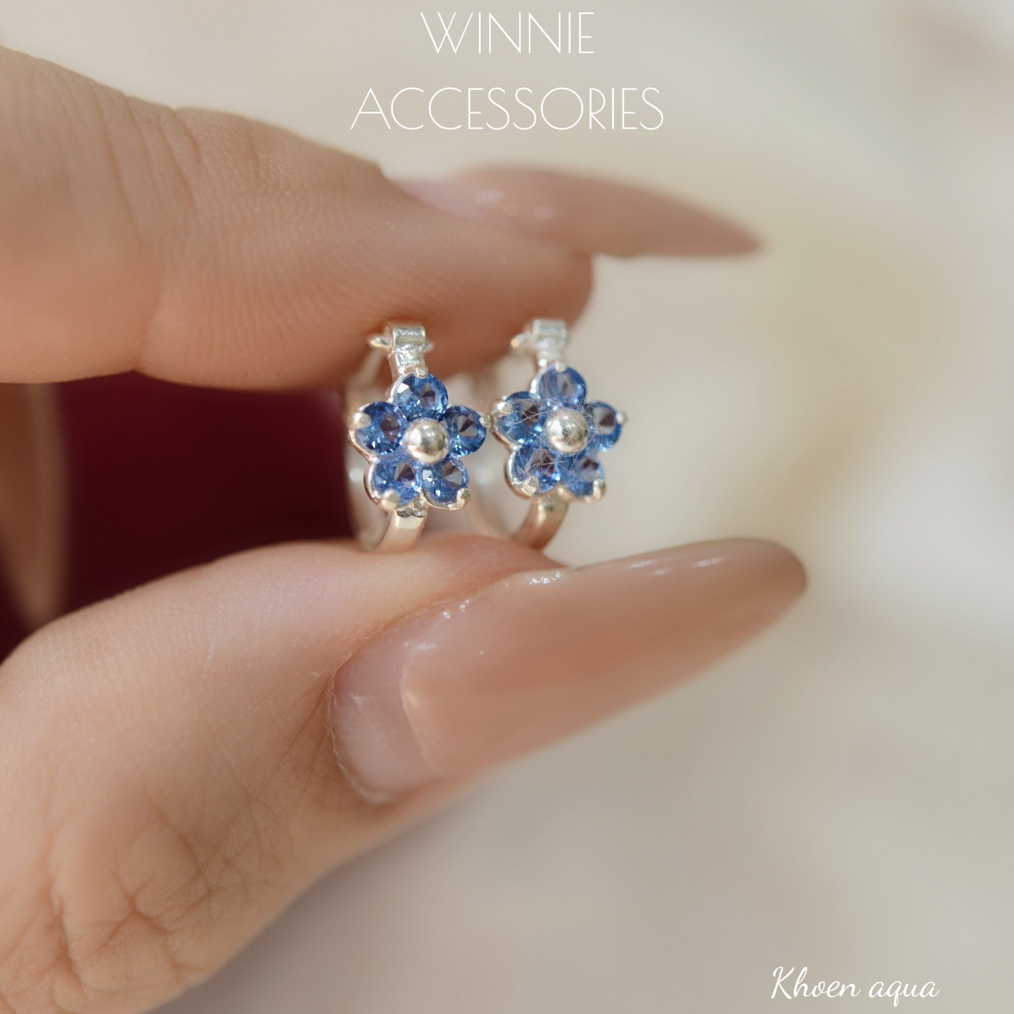  Hoa tai Bạc S925 Khoen Aqua 