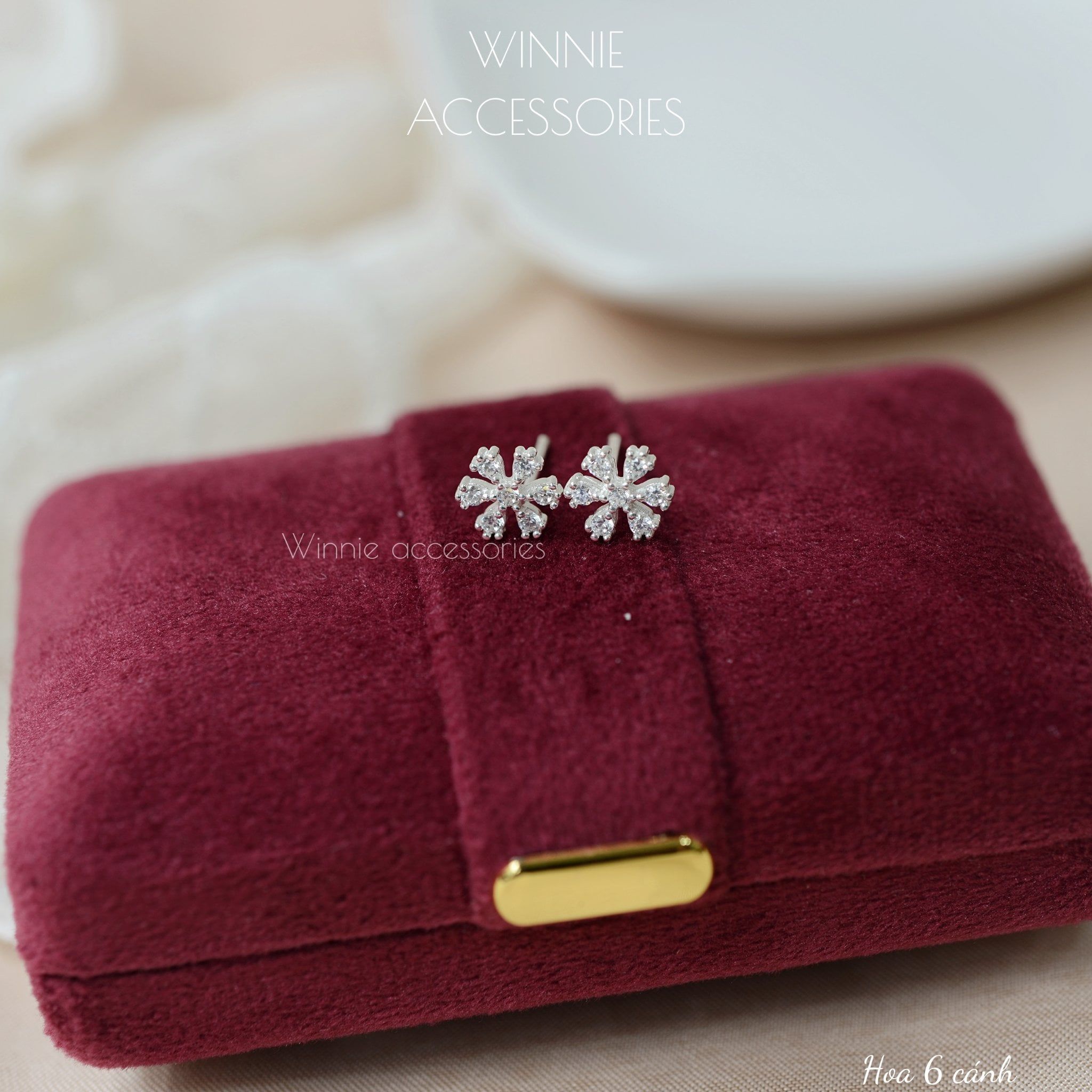  Hoa tai Bạc S925 Hoa 6 cánh 