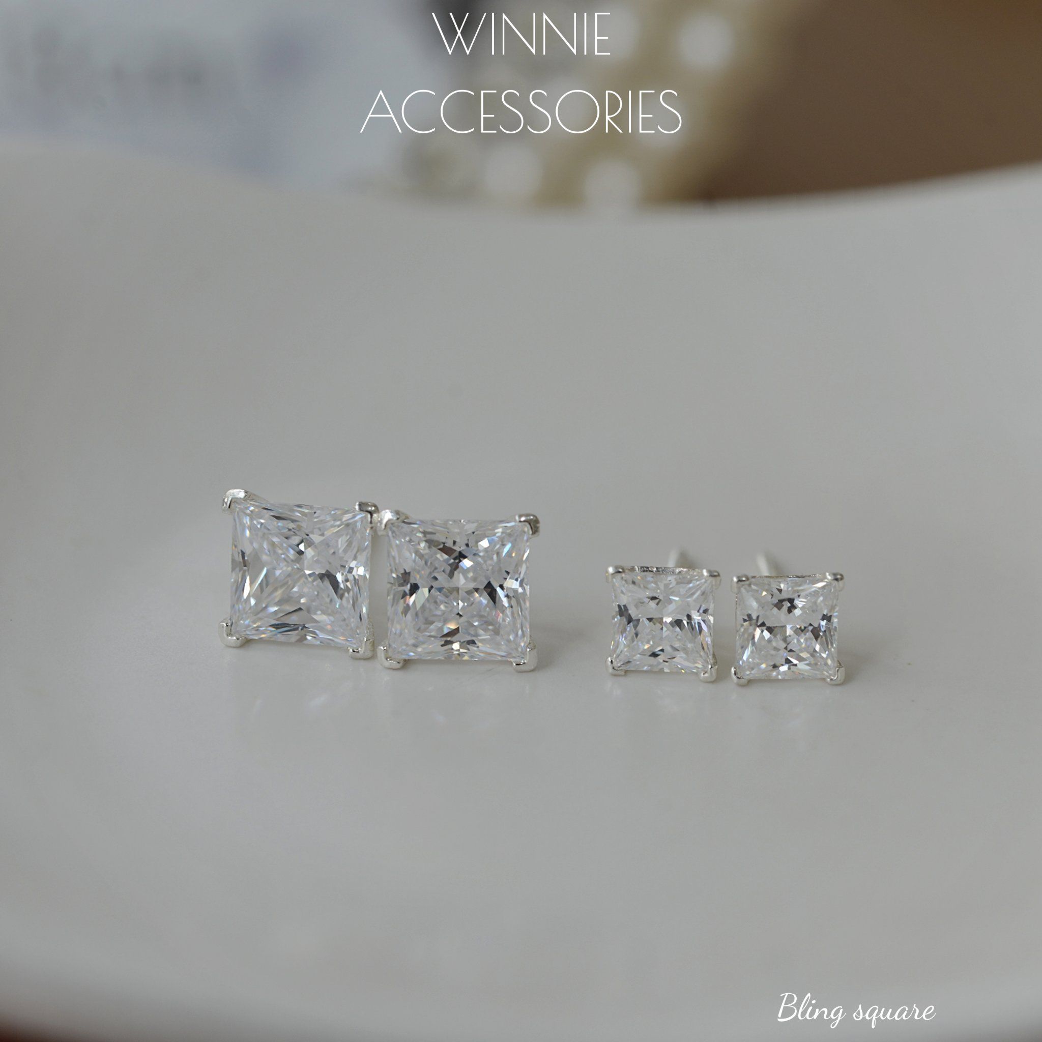  Hoa tai Bạc S925 Bling Square 