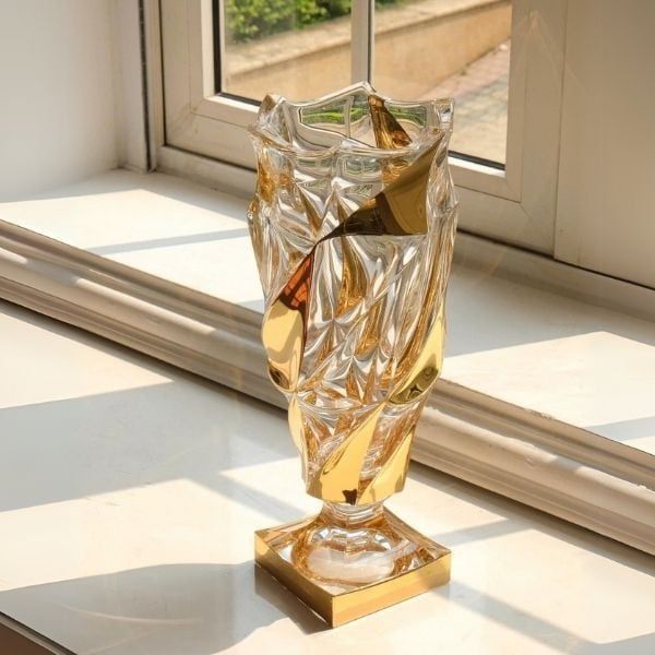 Lọ Hoa Chân Đế Flamenco Flames Khảm Vàng 38cm