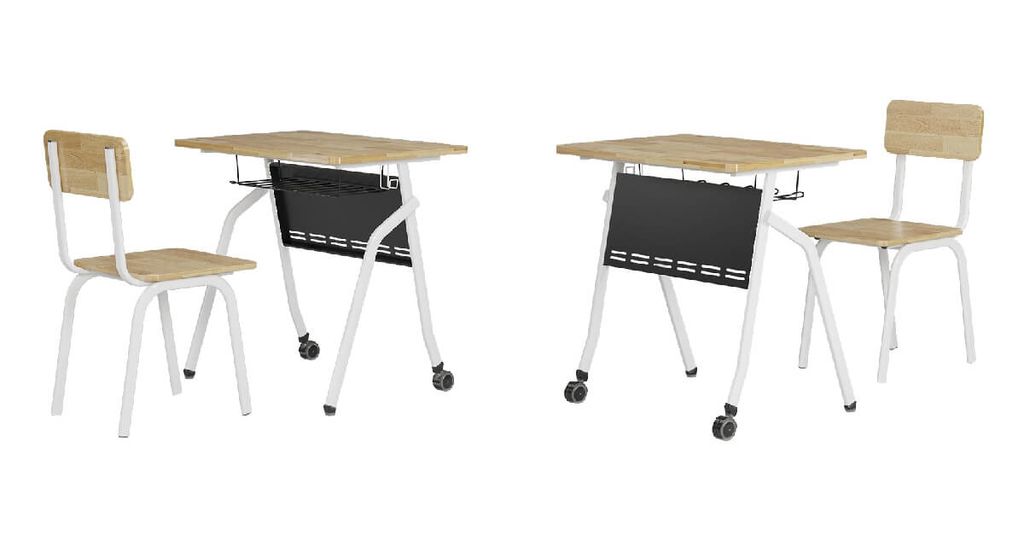 Bàn Ghế Học Sinh BHS41BG gỗ cao su bánh xe