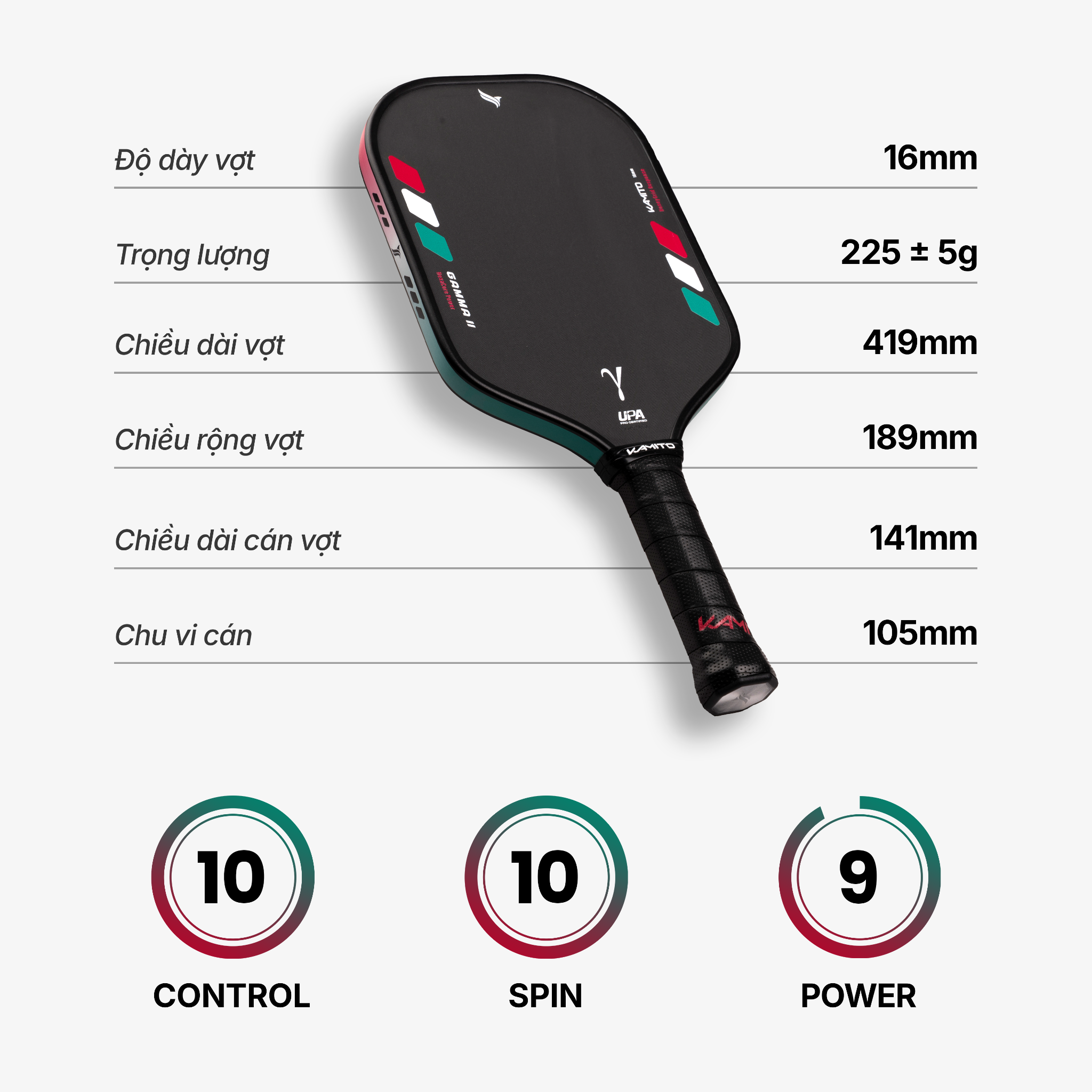 Vợt Pickleball Kamito Gamma (16mm)
