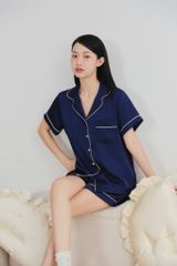 Pijama ngắn lụa trơn phom mới Navy Silk Py Set