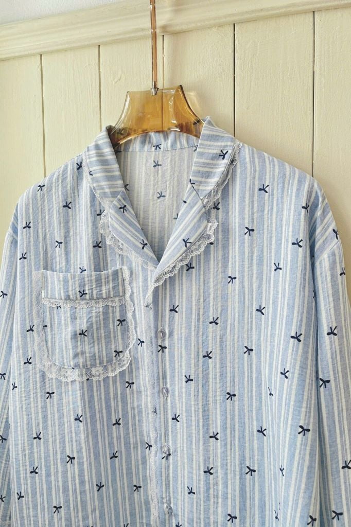 Pijama dài tay Freesize phom rộng FS Bow Stripe Long Sleeve Set