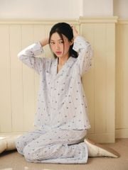 Pijama dài tay Freesize phom rộng FS Bow Stripe Long Sleeve Set