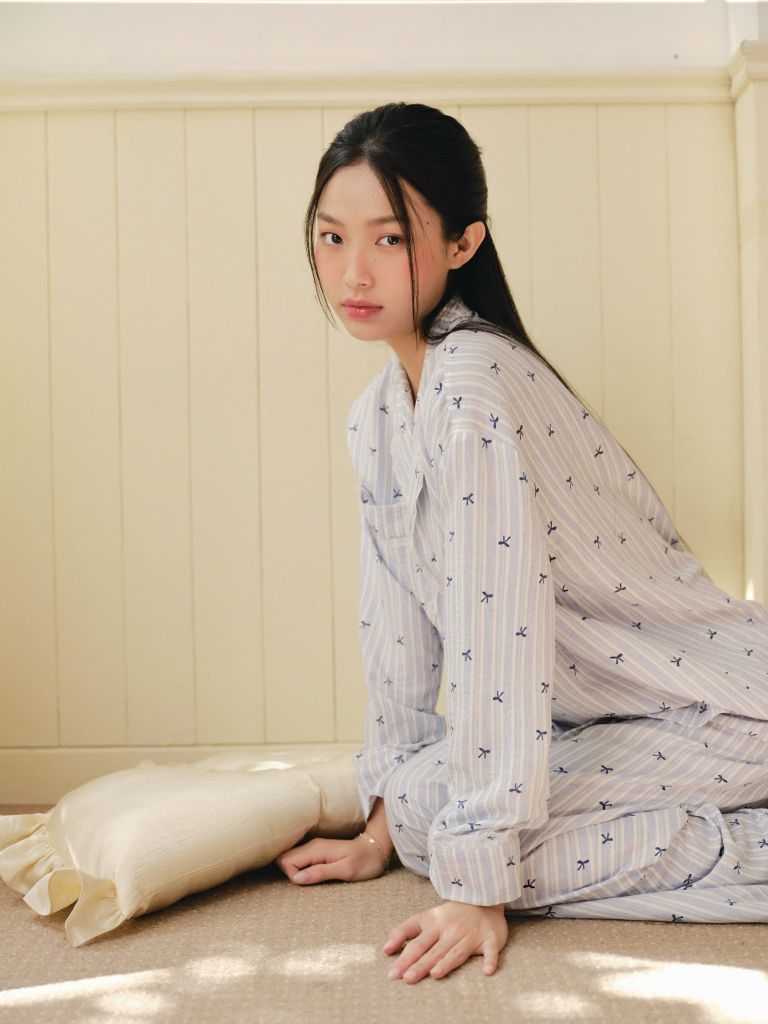 Pijama dài tay Freesize phom rộng FS Bow Stripe Long Sleeve Set