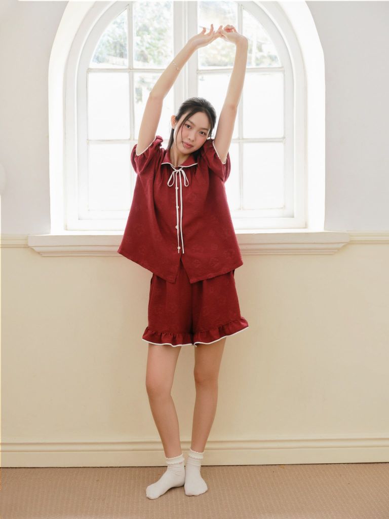 Đồ bộ mặc nhà Freesize phom rộng FS Merlot Bow Set