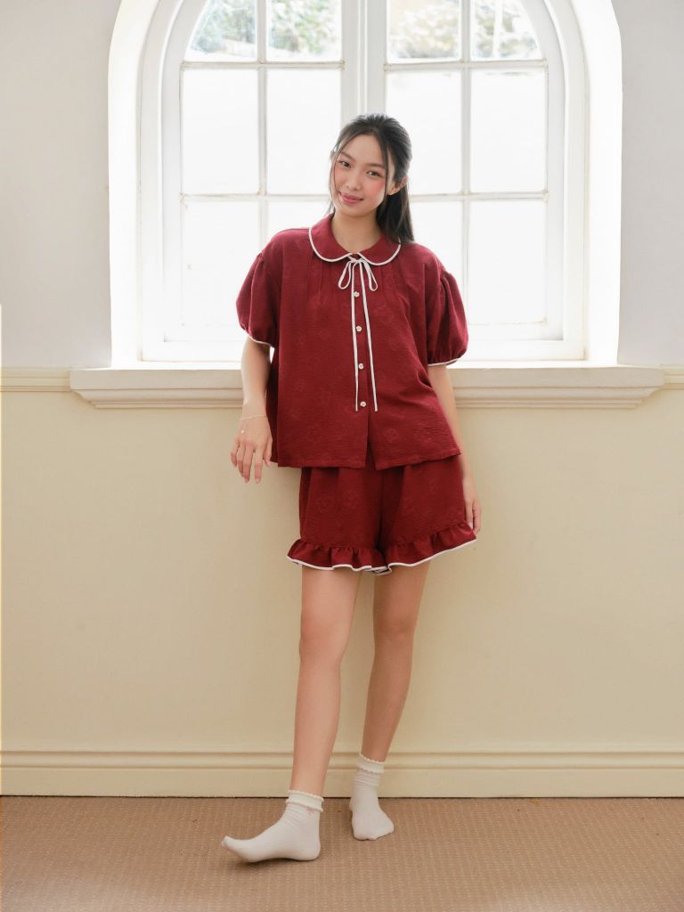 Đồ bộ mặc nhà Freesize phom rộng FS Merlot Bow Set