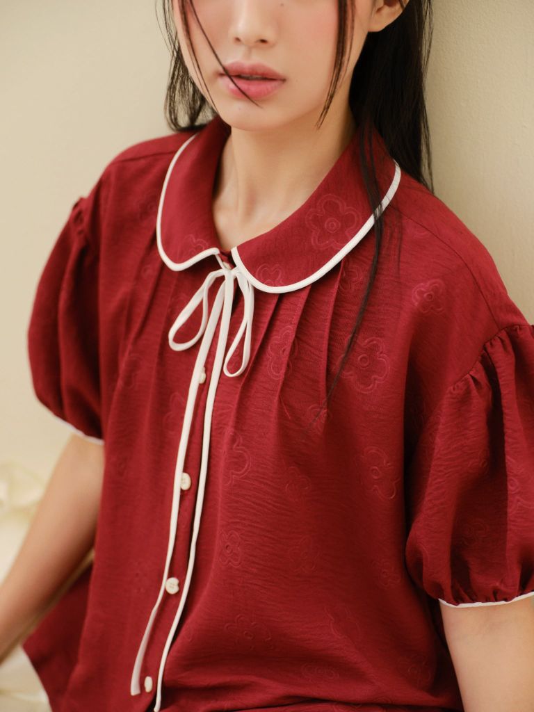 Đồ bộ mặc nhà Freesize phom rộng FS Merlot Bow Set