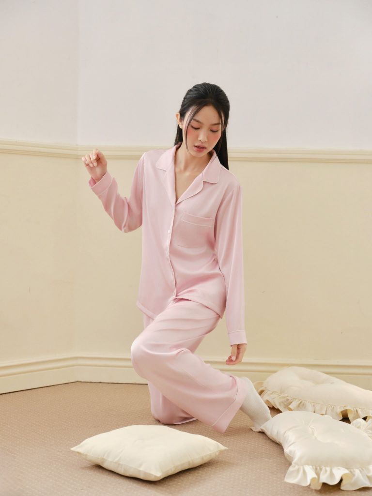 Pijama dài tay lụa trơn Blushie Long Sleeve Set