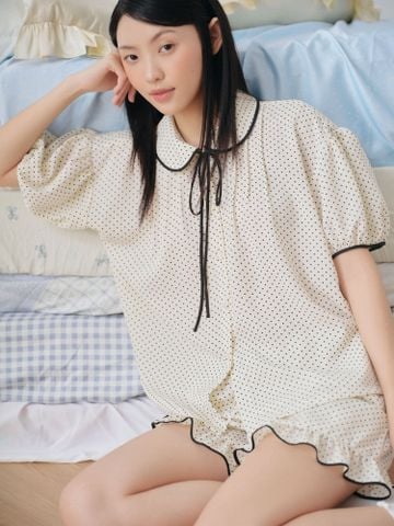 Đồ bộ mặc nhà Freesize phom rộng FS Dottie Bow Set in Cream