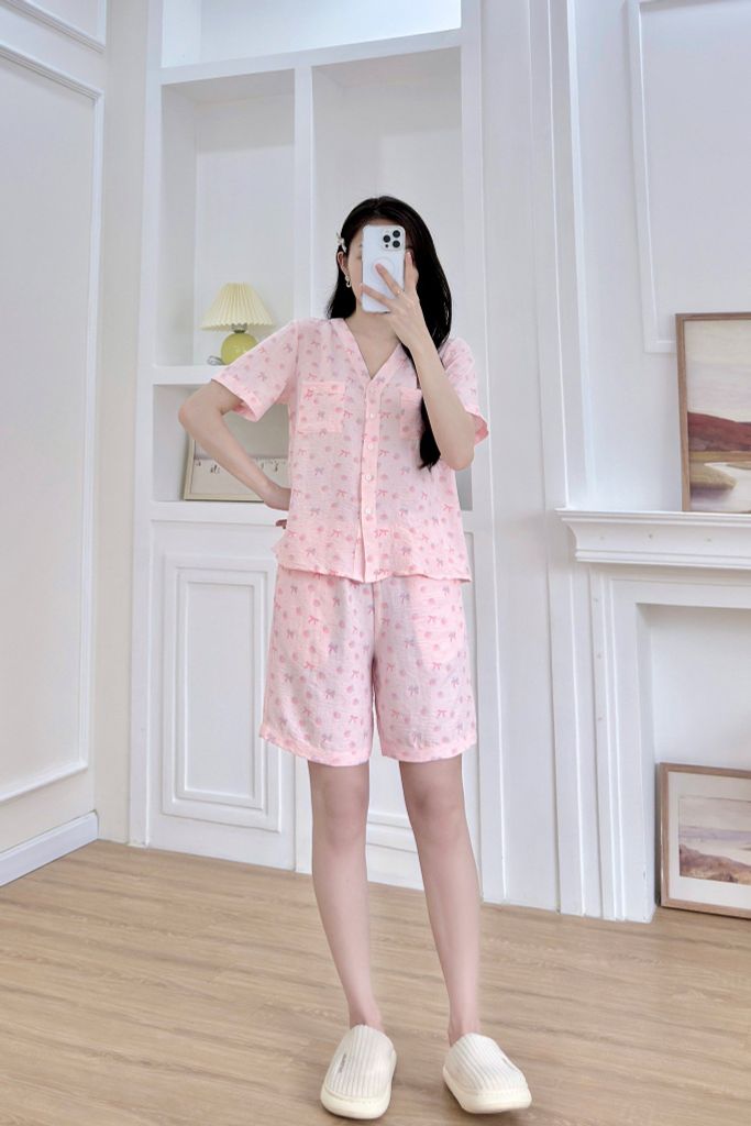 Pijama ngắn cổ V Vie Pink Py Set