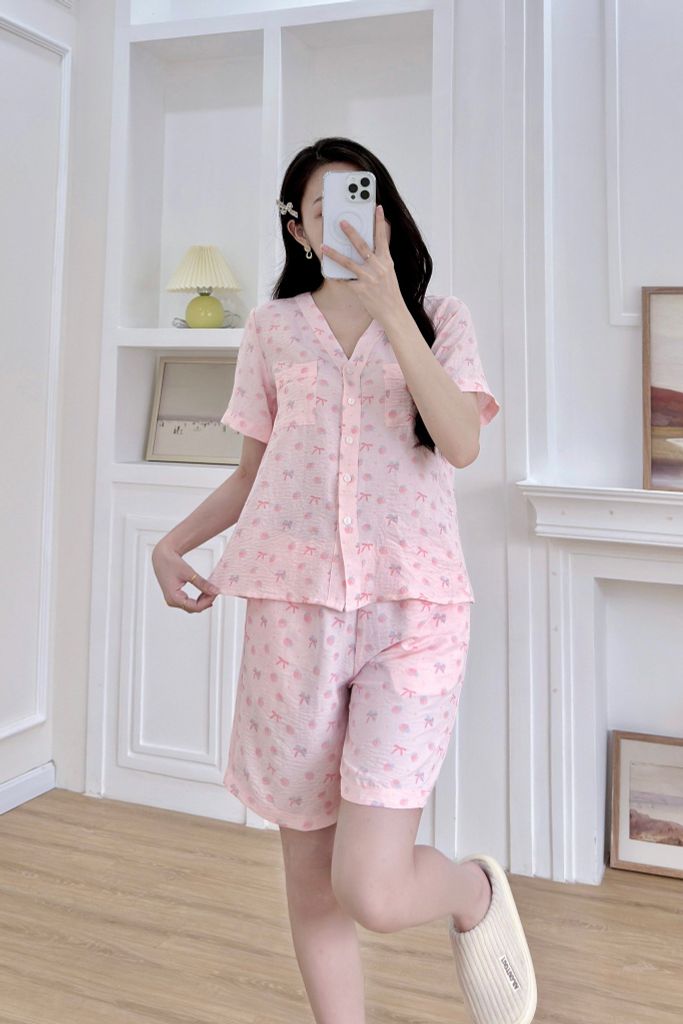 Pijama ngắn cổ V Vie Pink Py Set